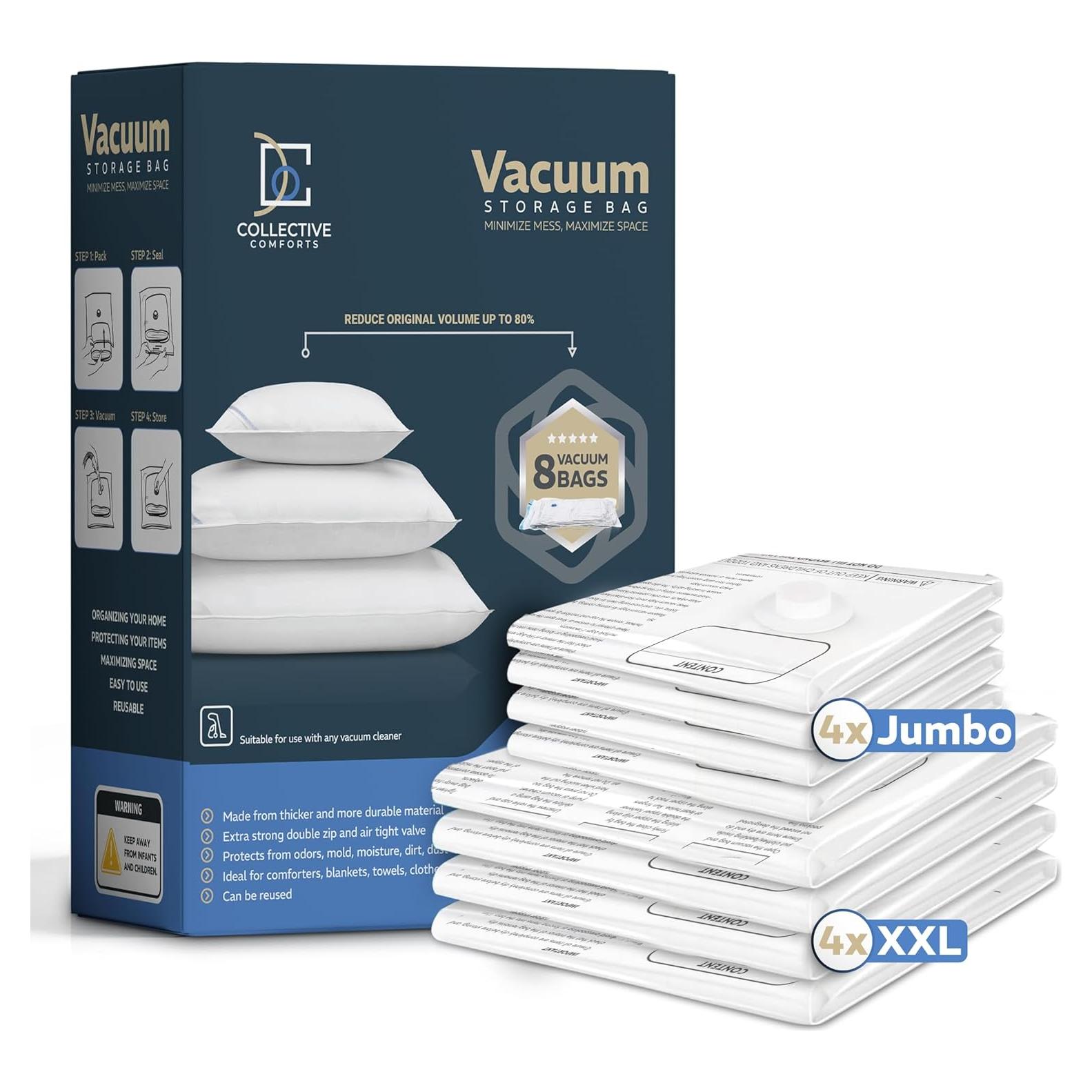 Paquete 8 Bolsas Almacenamiento al Vacío XXL Jumbo - Collective Comforts