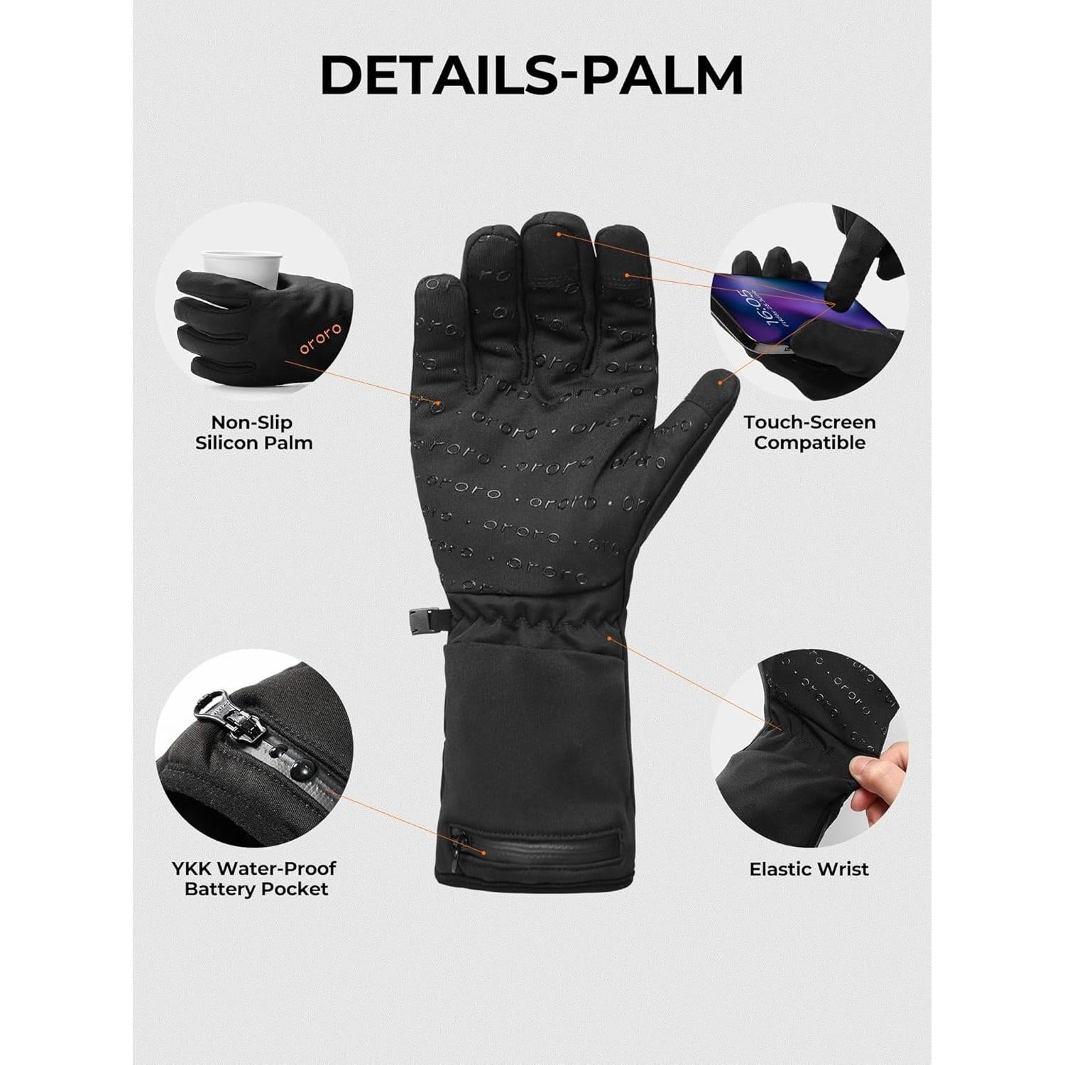 Guantes Calentados ORORO Unisex para Esquiar - Negro