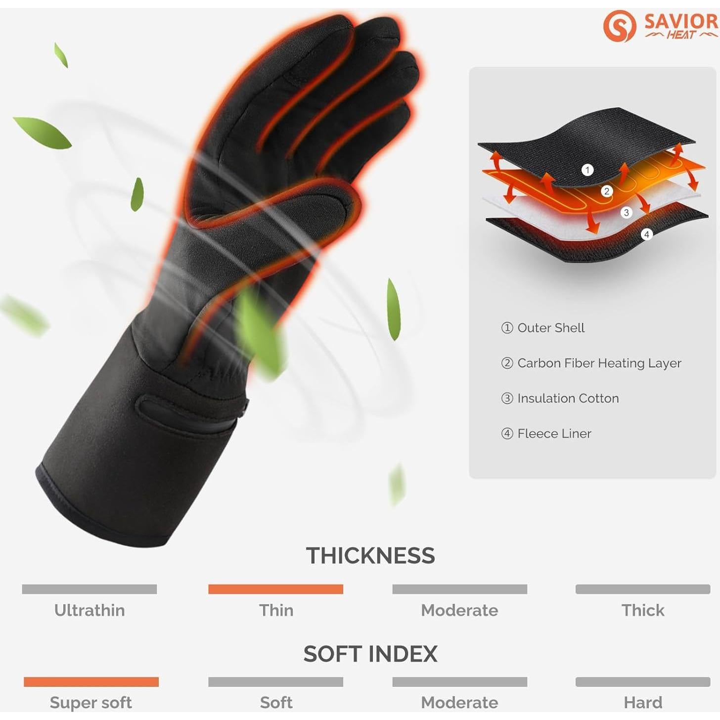 Forros de Guantes Calentados SAVIOR HEAT SHGS13 XL-2XL