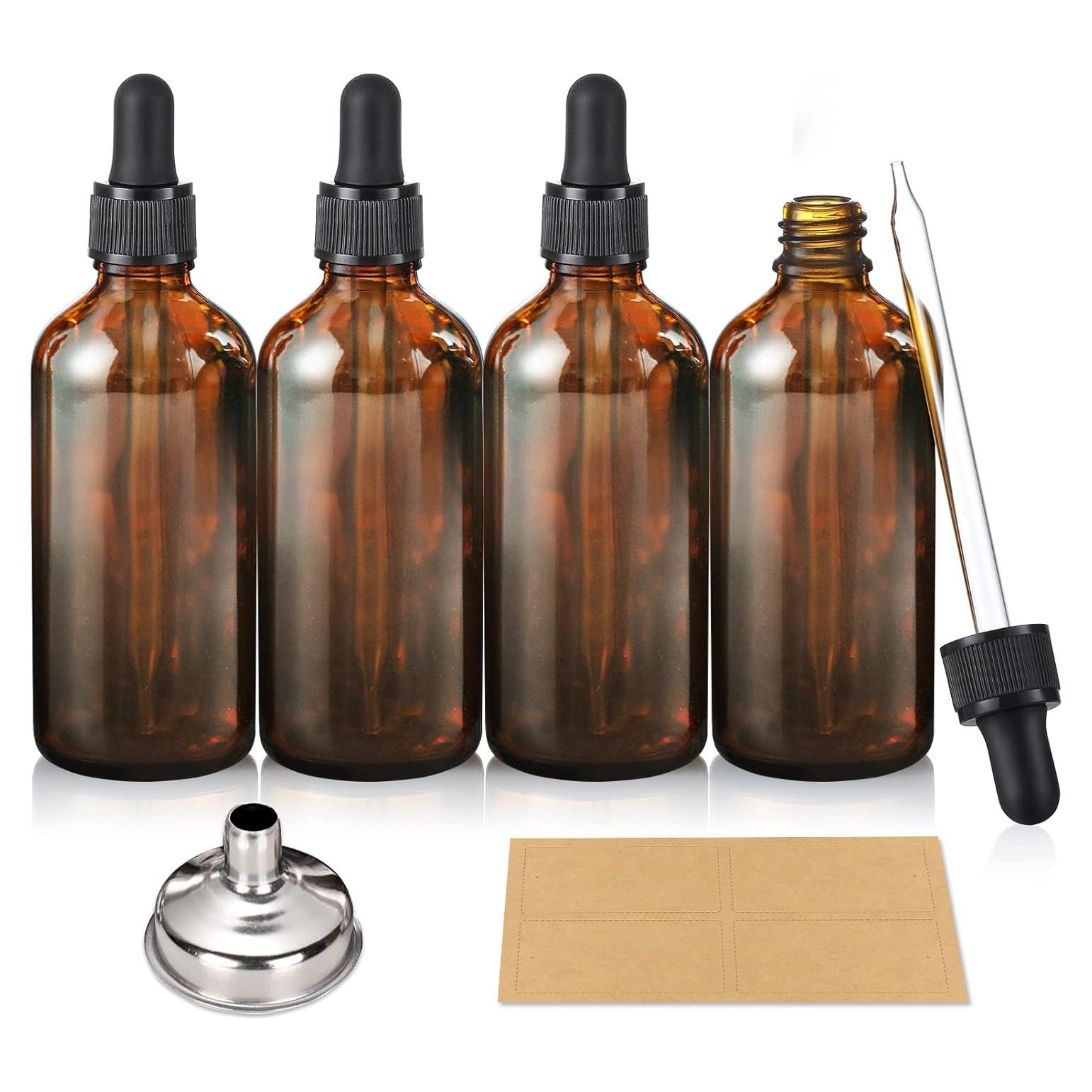 AOZITA 4 Botellas Goteo 100ml Ámbar con Embudo y Etiquetas