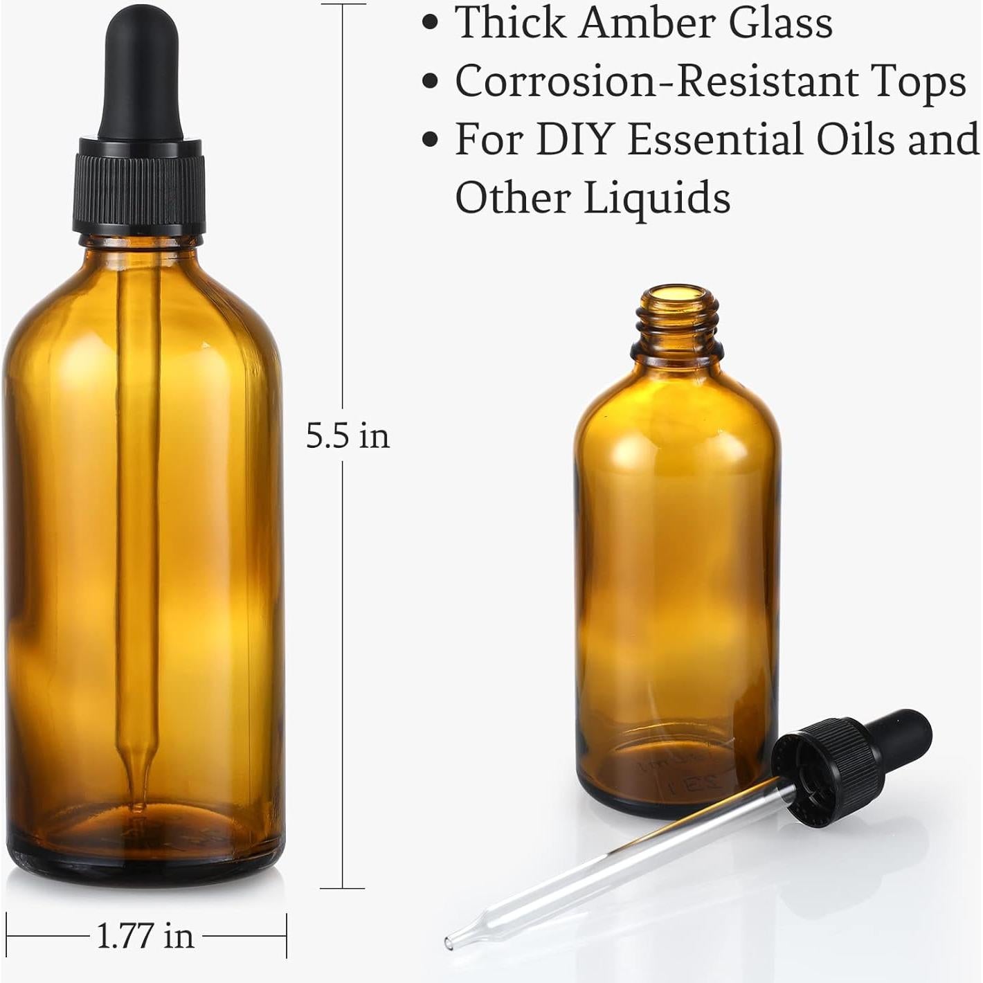 AOZITA 4 Botellas Goteo 100ml Ámbar con Embudo y Etiquetas