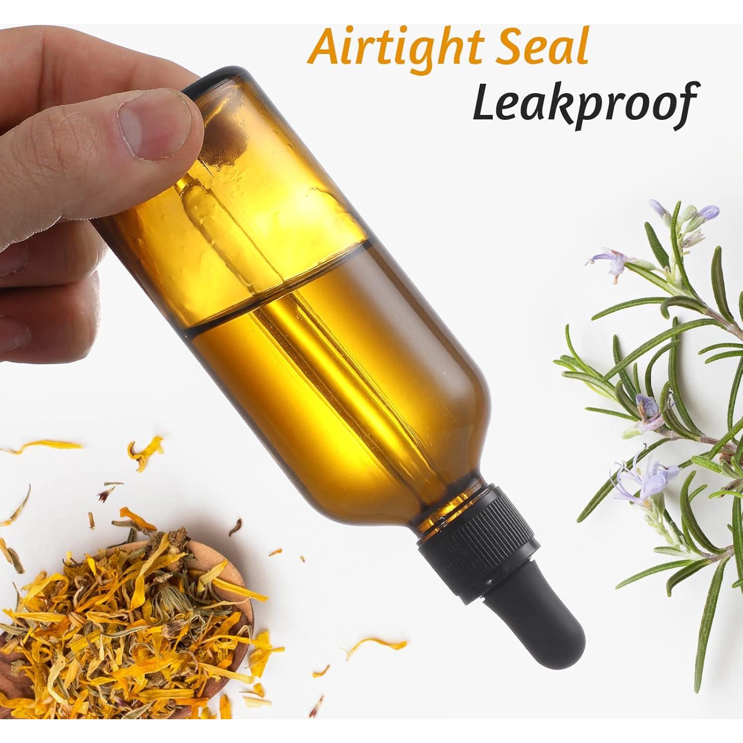 AOZITA 4 Botellas Goteo 100ml Ámbar con Embudo y Etiquetas