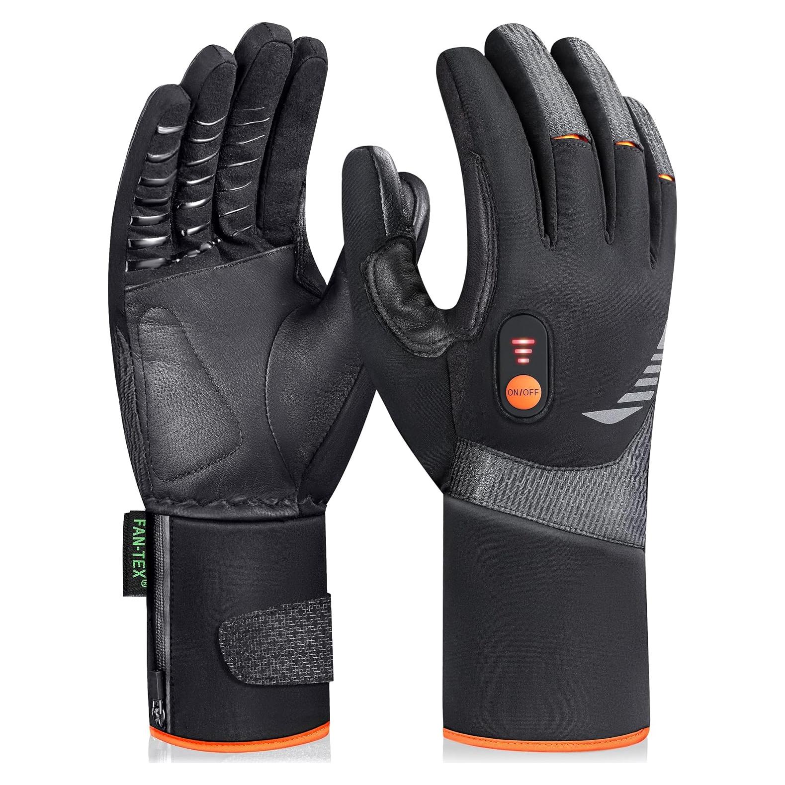 Guantes Calentados Luckcolor para Esquí Unisex - Negro/Naranja