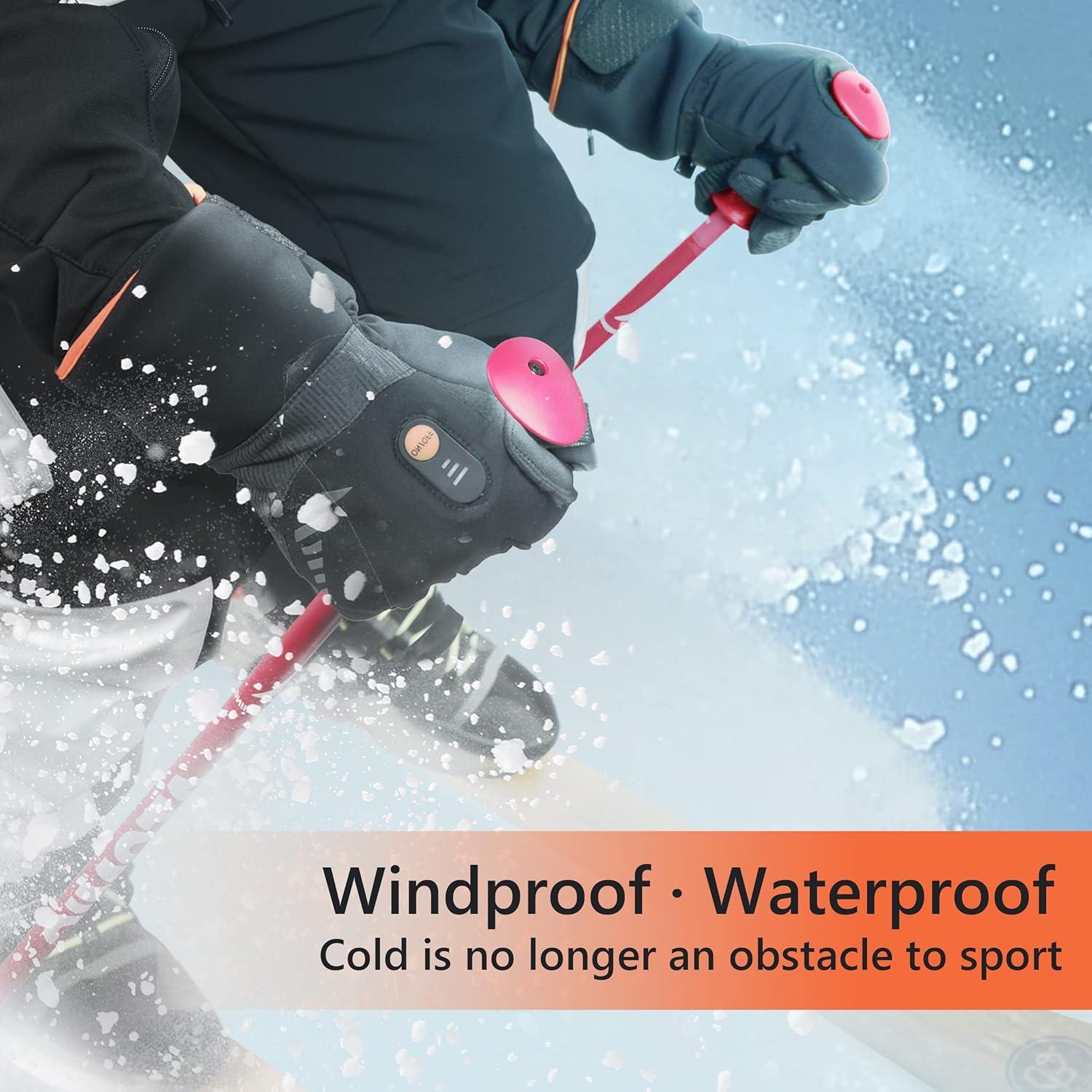 Guantes Calentados Luckcolor para Esquí Unisex - Negro/Naranja