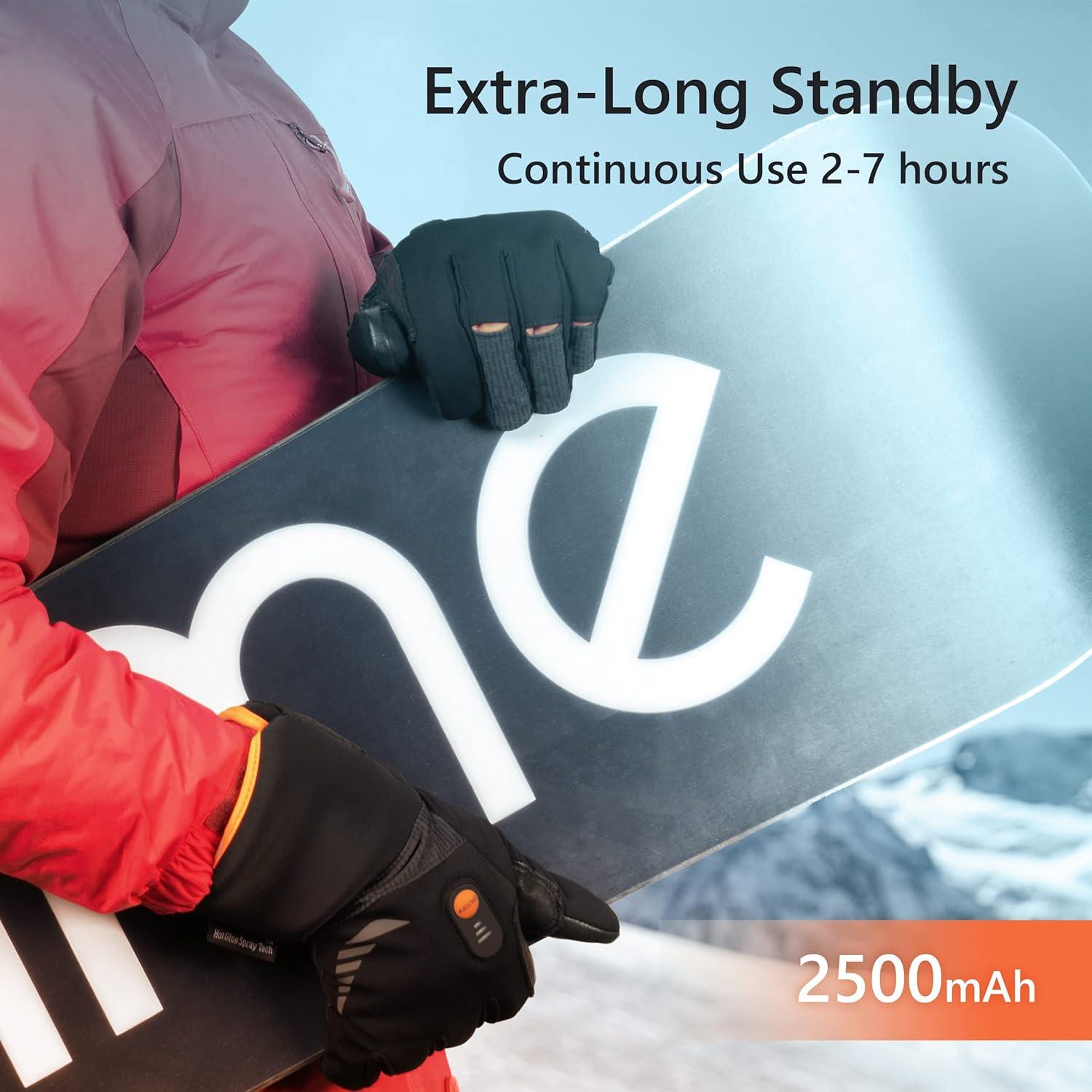 Guantes Calentados Luckcolor para Esquí Unisex - Negro/Naranja