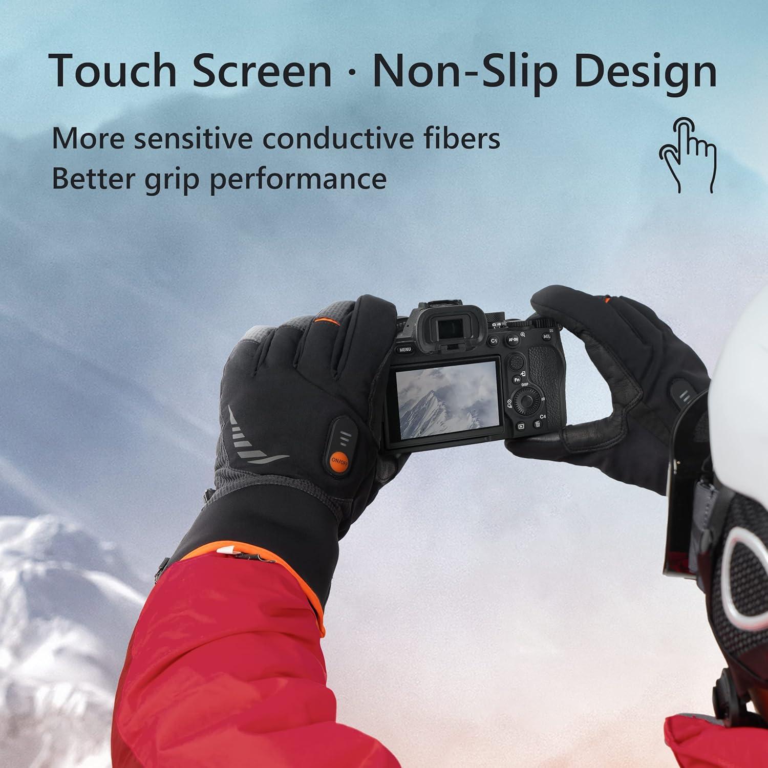 Guantes Calentados Luckcolor para Esquí Unisex - Negro/Naranja