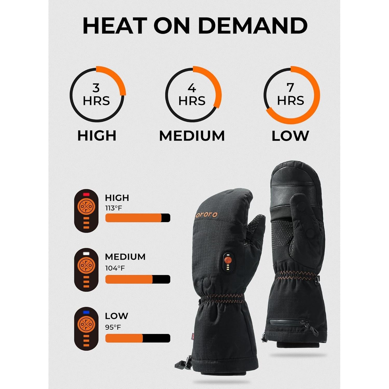 Mitones Calentados ORORO Medianos Negros con Aislamiento