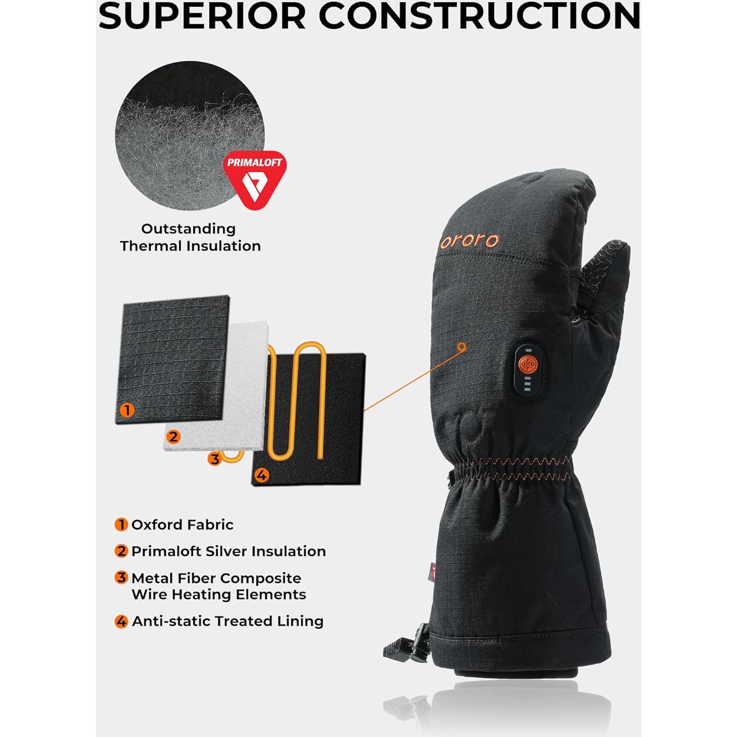 Mitones Calentados ORORO Medianos Negros con Aislamiento