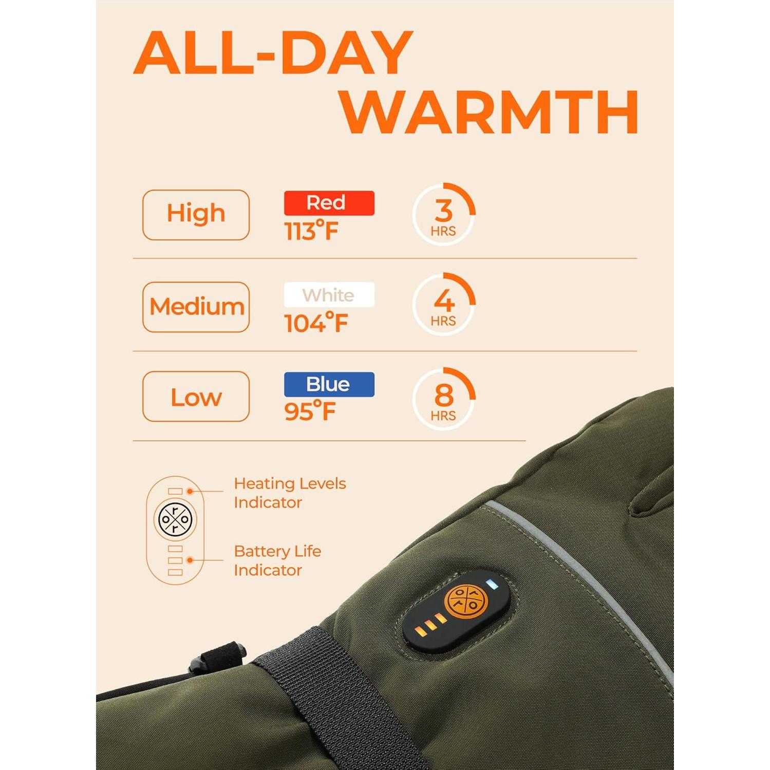 Guantes Calentados ORORO Unisex Recargables Verde Mediano