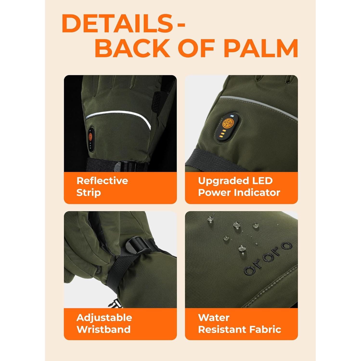 Guantes Calentados ORORO Unisex Recargables Verde Mediano