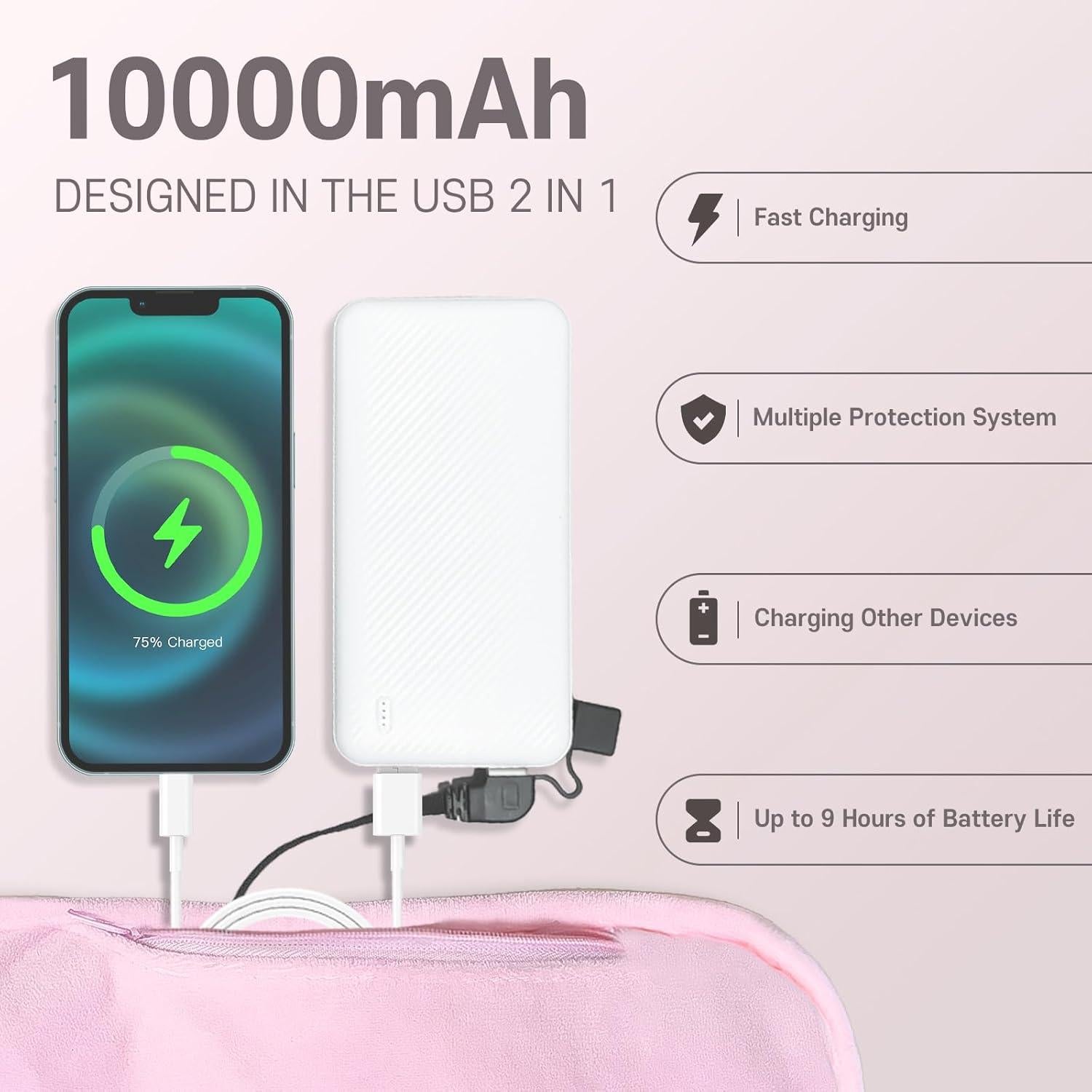 Calentador de Manos Recargable Xigmer Rosa 10000mAh 6 Niveles