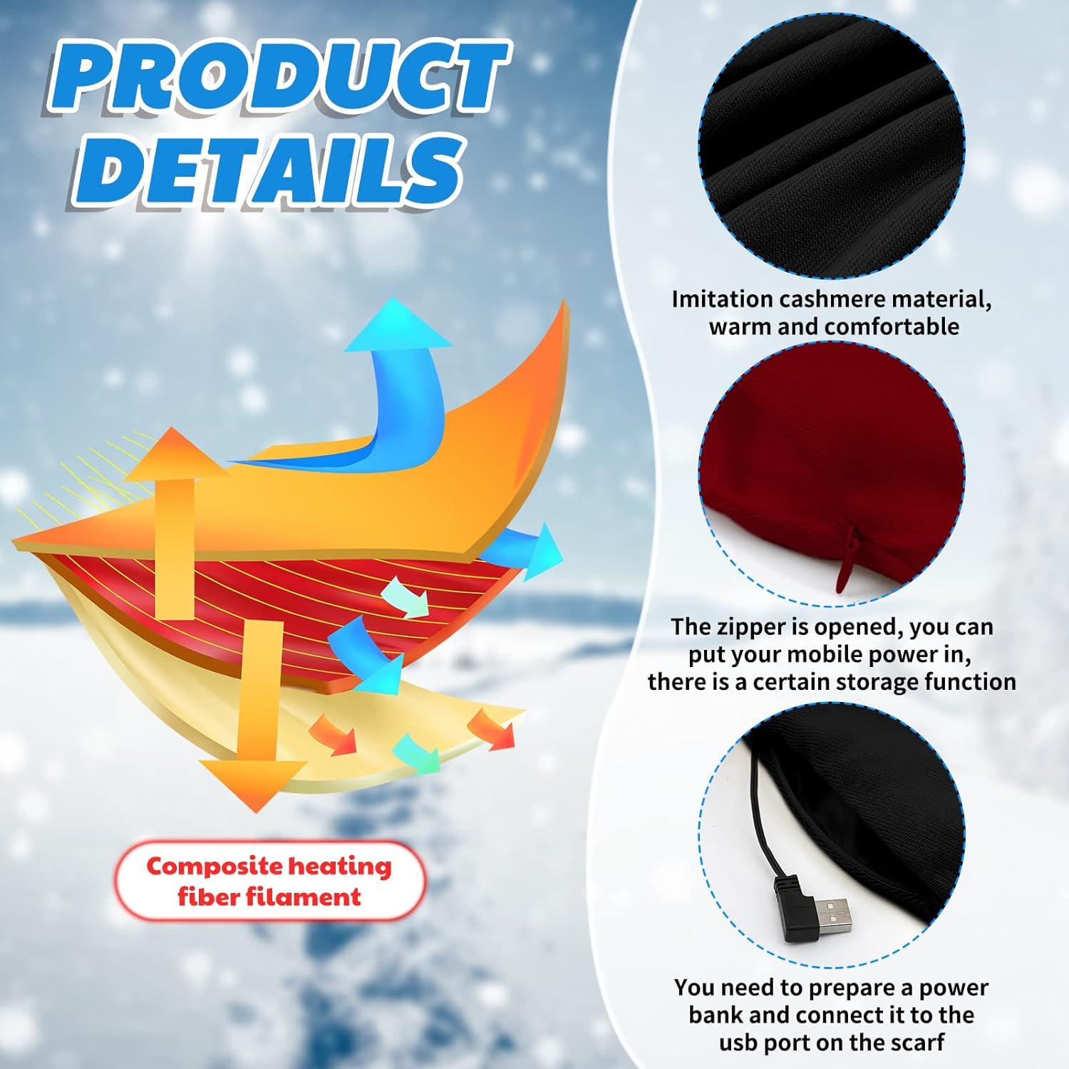 2 Bufandas Calentadas USB para Invierno - Lana Sintética