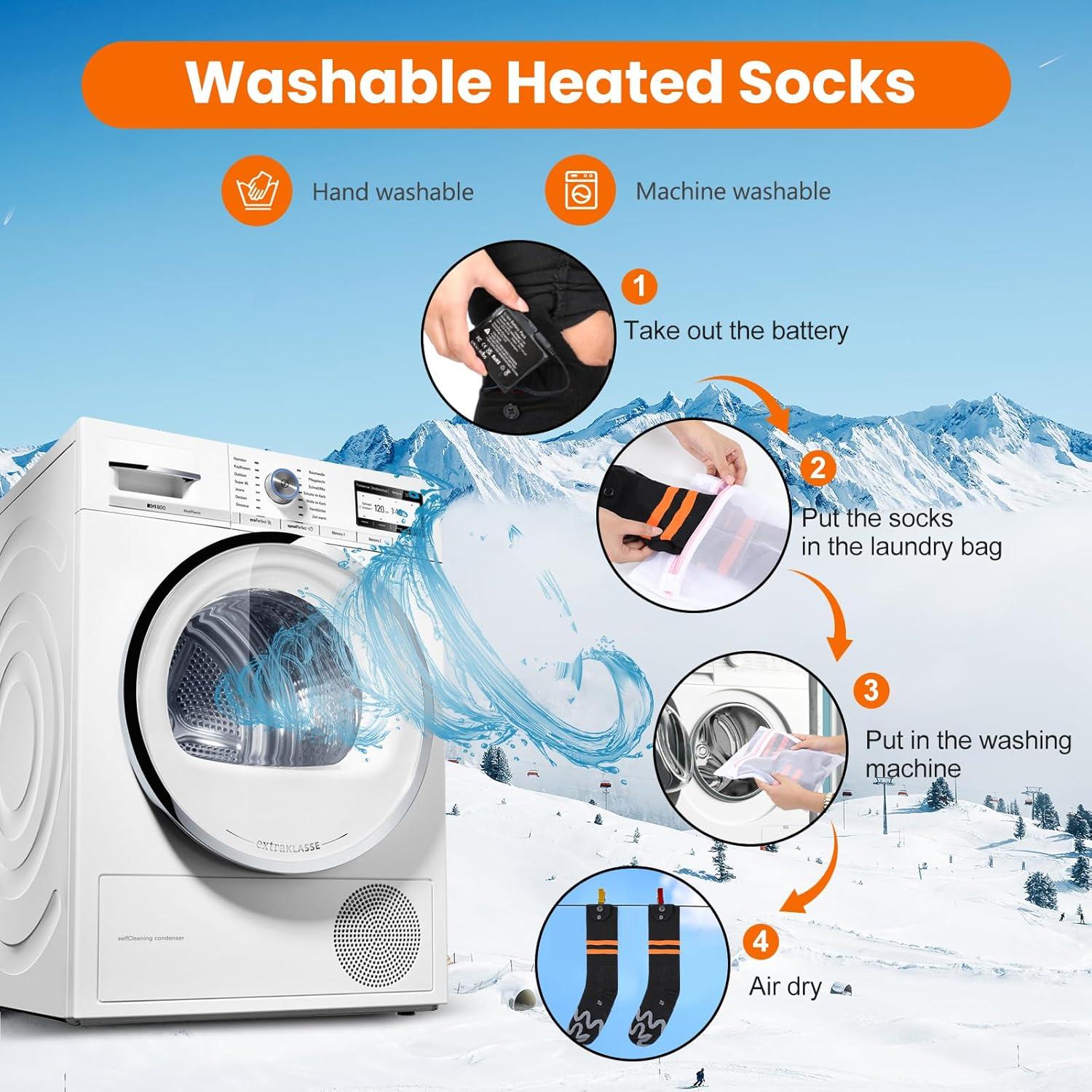 Heated Socks for Men Women,7.4V 3000mAh Rechargeable Heated Socks with APP Control Washable Electric Heating Socks Feet Warmer for Winter Outdoor Sports Hunting Skiing Camping (Orange Black-S)