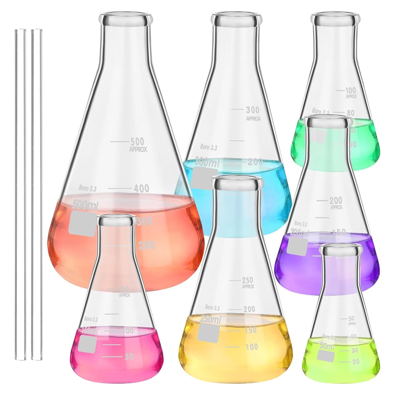 Juego de 9 frascos de Erlenmeyer Fabbay 50ml a 500ml