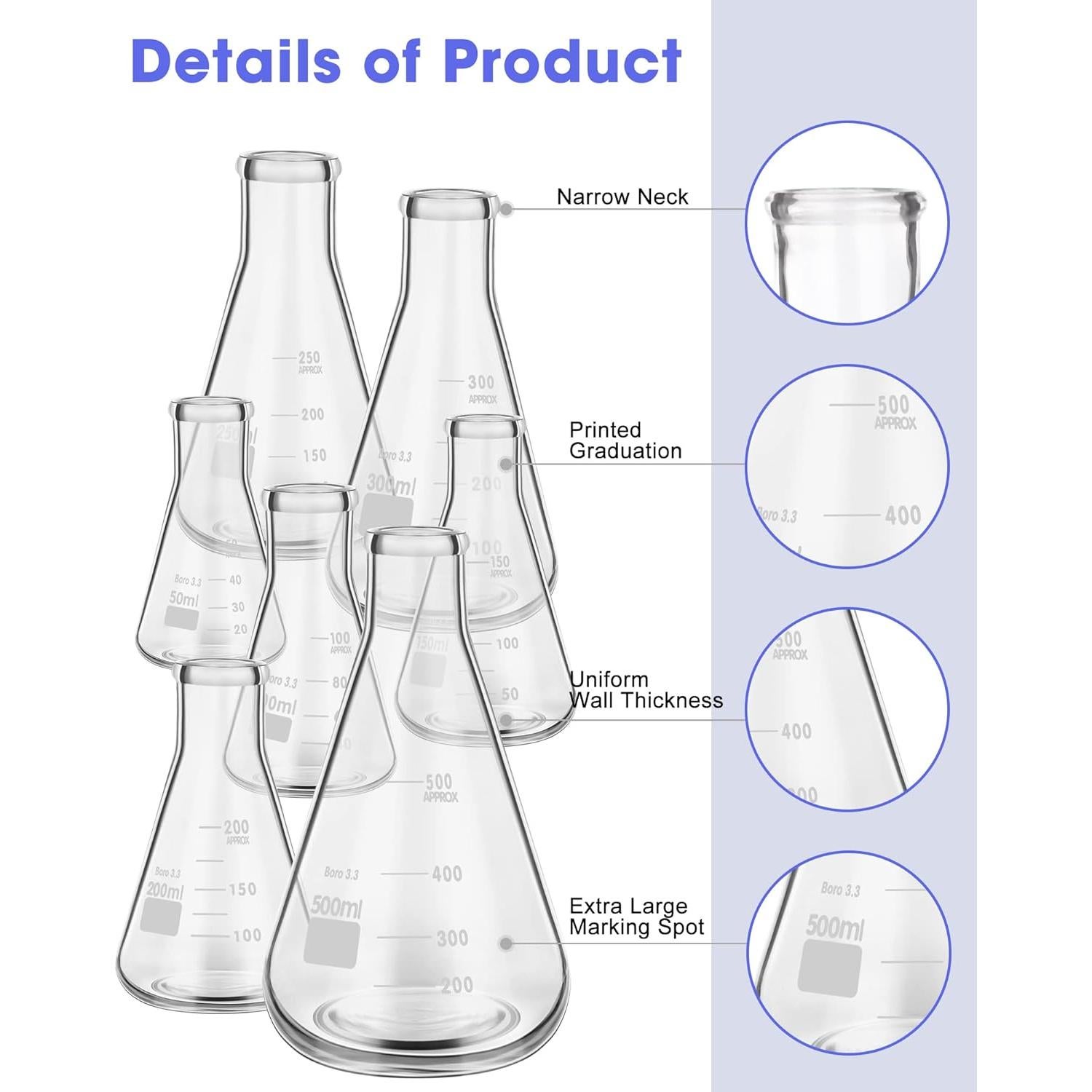 Juego de 9 frascos de Erlenmeyer Fabbay 50ml a 500ml