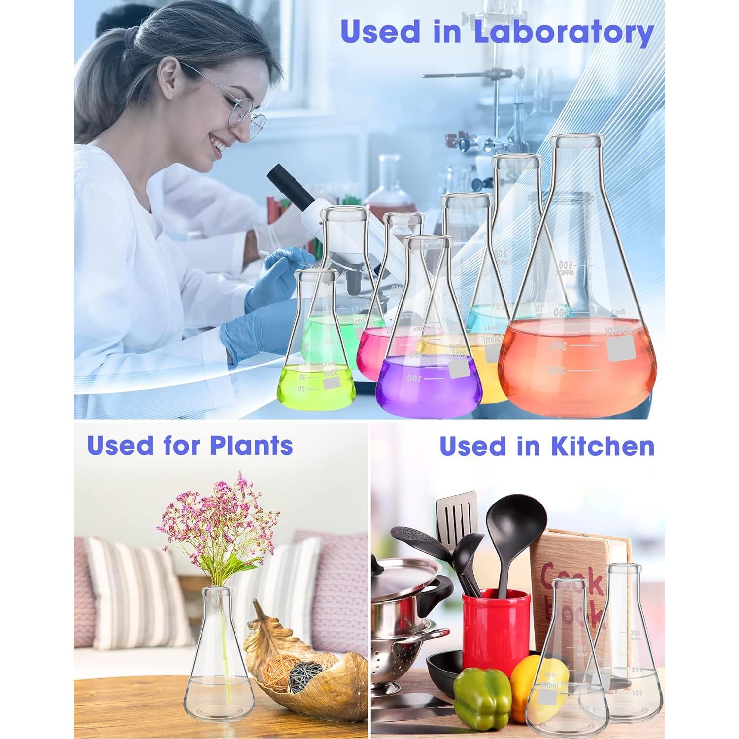 Juego de 9 frascos de Erlenmeyer Fabbay 50ml a 500ml