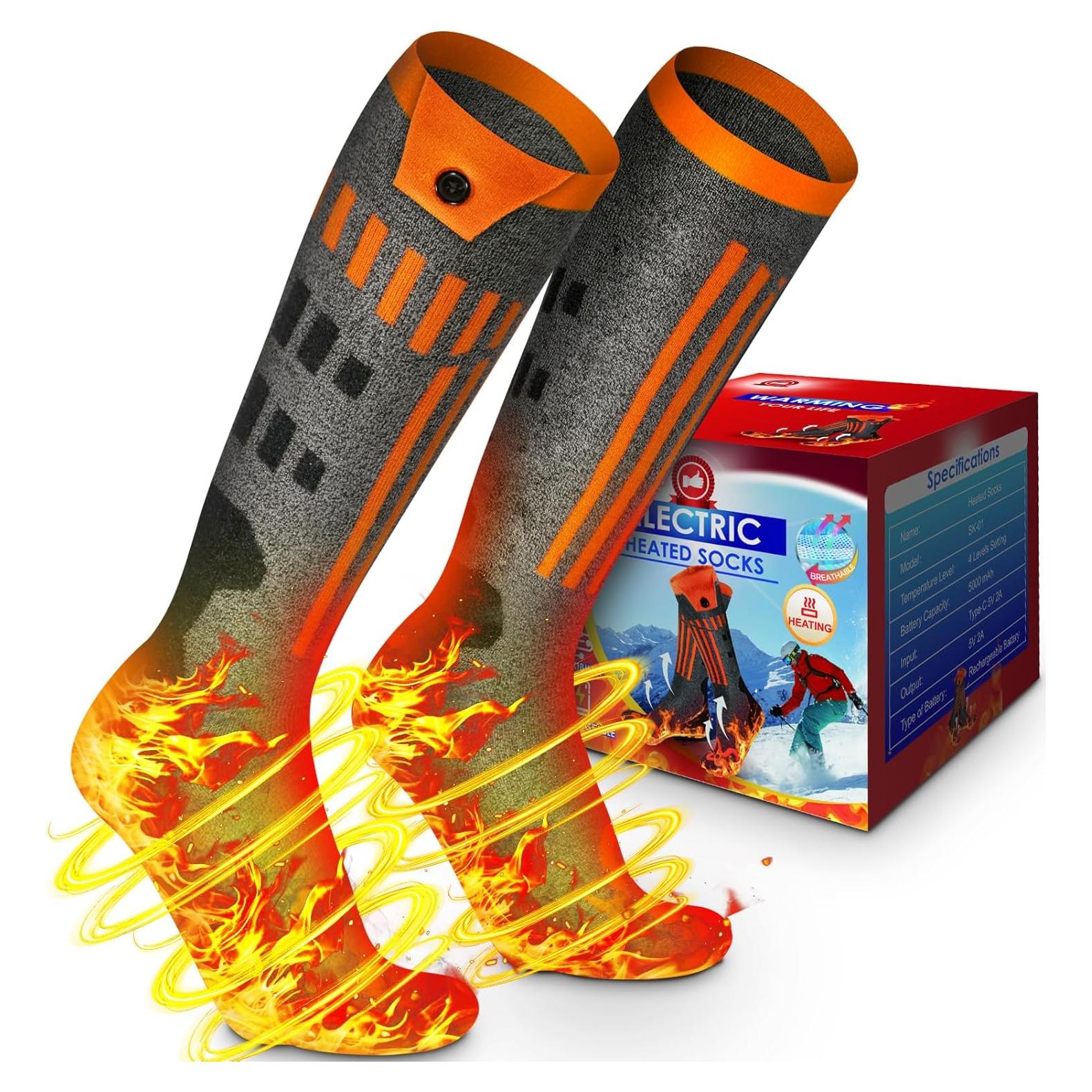 Rechargeable Heated Socks with 5000mAh Battery - Faster Heating Electric Foot Warmers for Men & Women, 4 Temp Setting, Up to 10 Hours, Warm Heated Socks for Winter Hunting, Fishing, Skiing