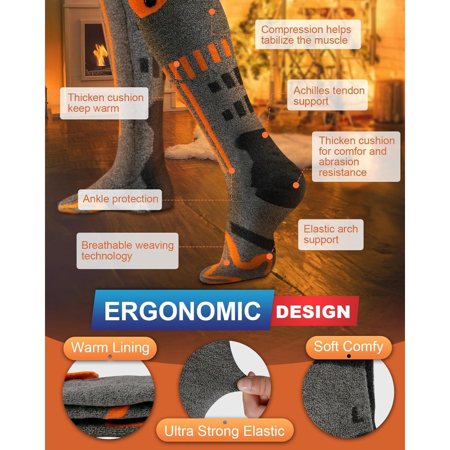 Rechargeable Heated Socks with 5000mAh Battery - Faster Heating Electric Foot Warmers for Men & Women, 4 Temp Setting, Up to 10 Hours, Warm Heated Socks for Winter Hunting, Fishing, Skiing