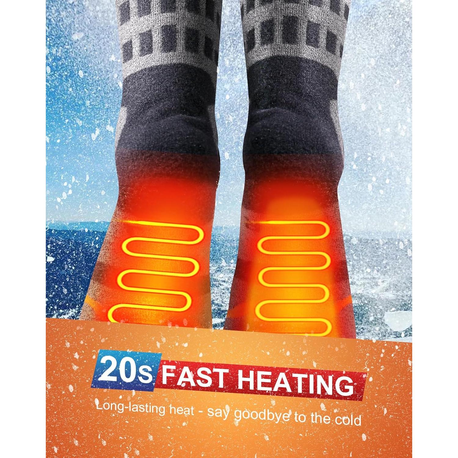 Rechargeable Heated Socks with 5000mAh Battery - Faster Heating Electric Foot Warmers for Men & Women, 4 Temp Setting, Up to 10 Hours, Warm Heated Socks for Winter Hunting, Fishing, Skiing
