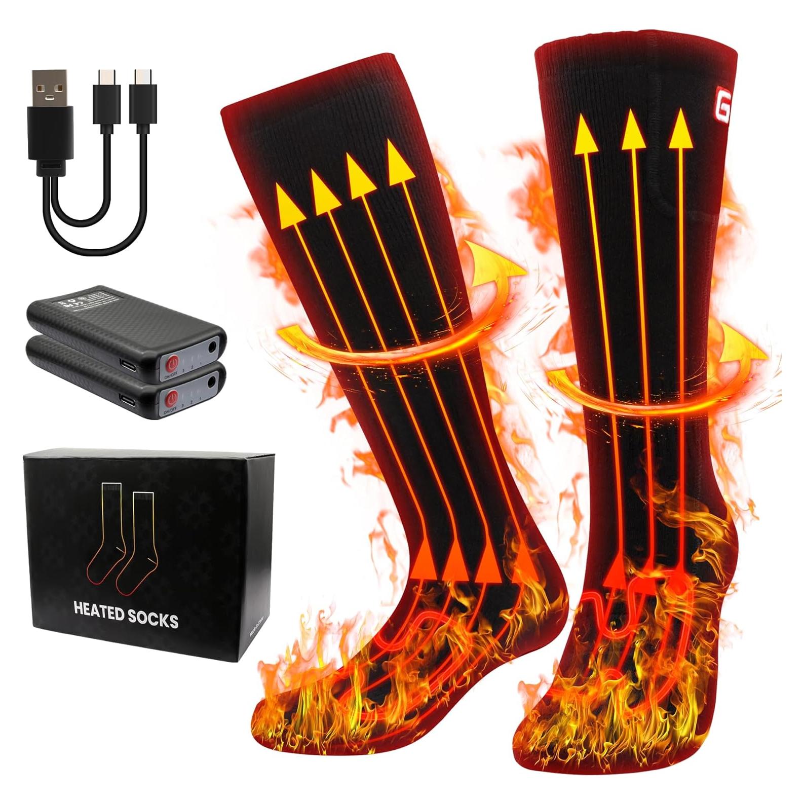 MMlove Heated Socks for Men Women, 3 Heat Settings, 4000mAh Battery, Washable Electric Heated Socks, Rechargeable Smart Foot Warmers for Camping Fishing Skiing Hiking