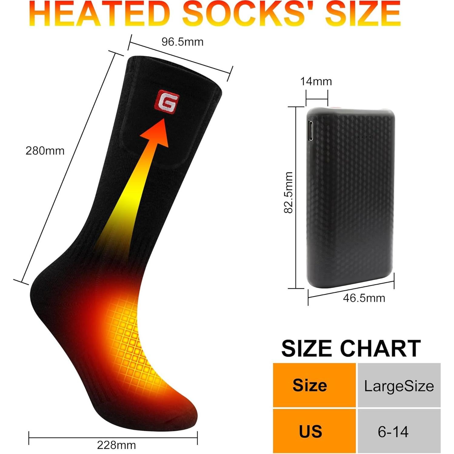 MMlove Heated Socks for Men Women, 3 Heat Settings, 4000mAh Battery, Washable Electric Heated Socks, Rechargeable Smart Foot Warmers for Camping Fishing Skiing Hiking
