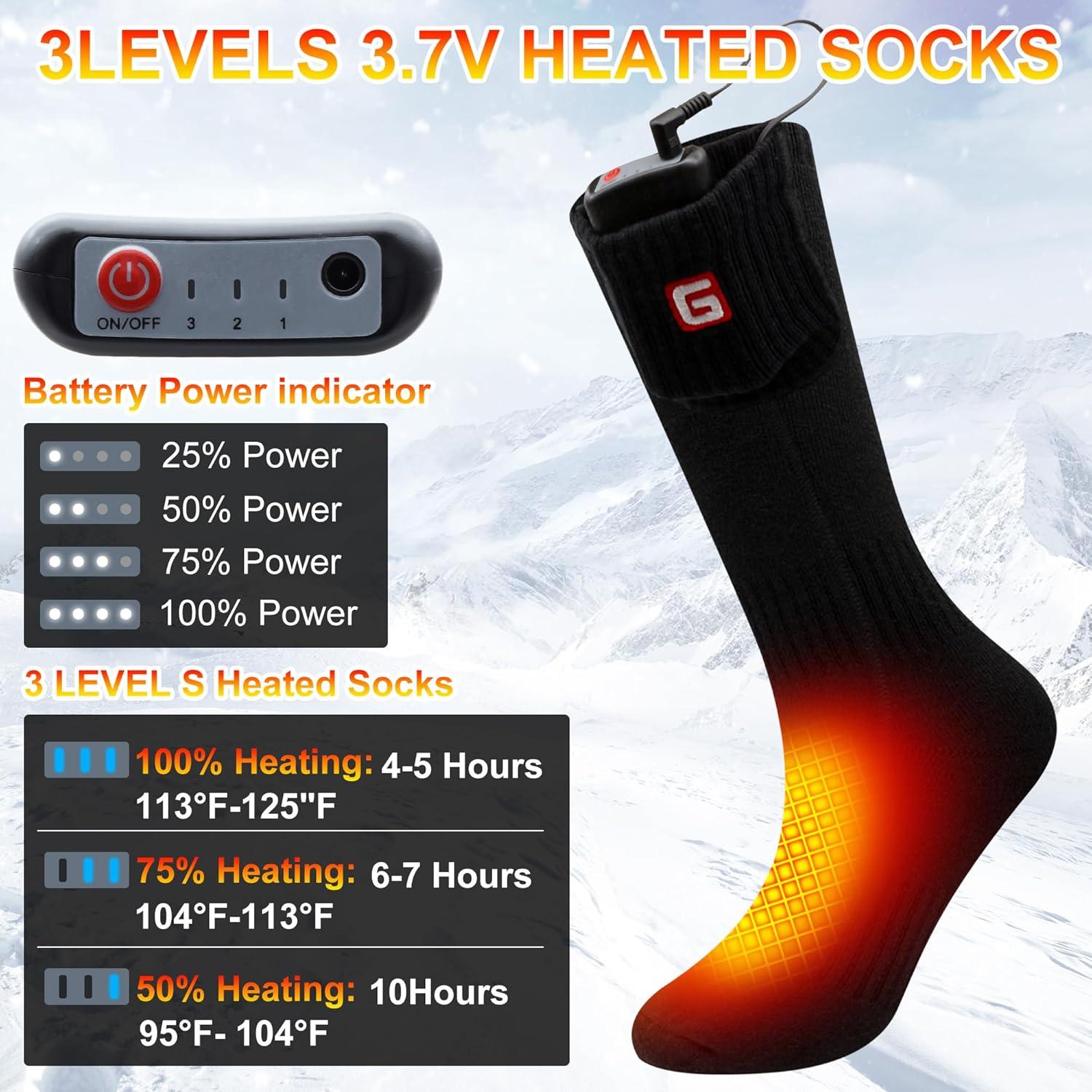 MMlove Heated Socks for Men Women, 3 Heat Settings, 4000mAh Battery, Washable Electric Heated Socks, Rechargeable Smart Foot Warmers for Camping Fishing Skiing Hiking