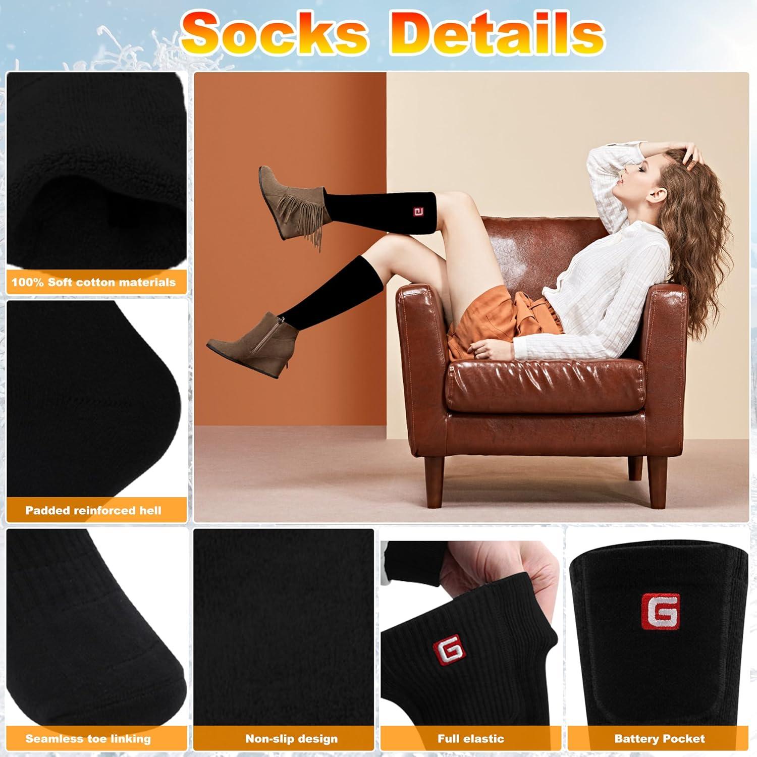 MMlove Heated Socks for Men Women, 3 Heat Settings, 4000mAh Battery, Washable Electric Heated Socks, Rechargeable Smart Foot Warmers for Camping Fishing Skiing Hiking