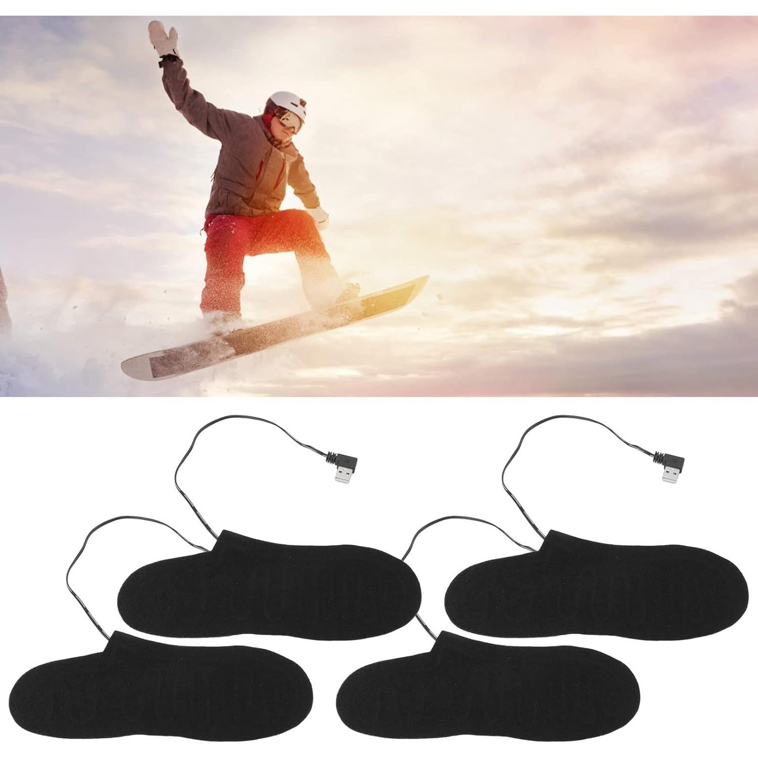 Heated Socks for Men Women, 4 Pcs Electric Heated Insoles Foot Warmers USB Rechargeable High Temperature for Winter Outdoor Activities