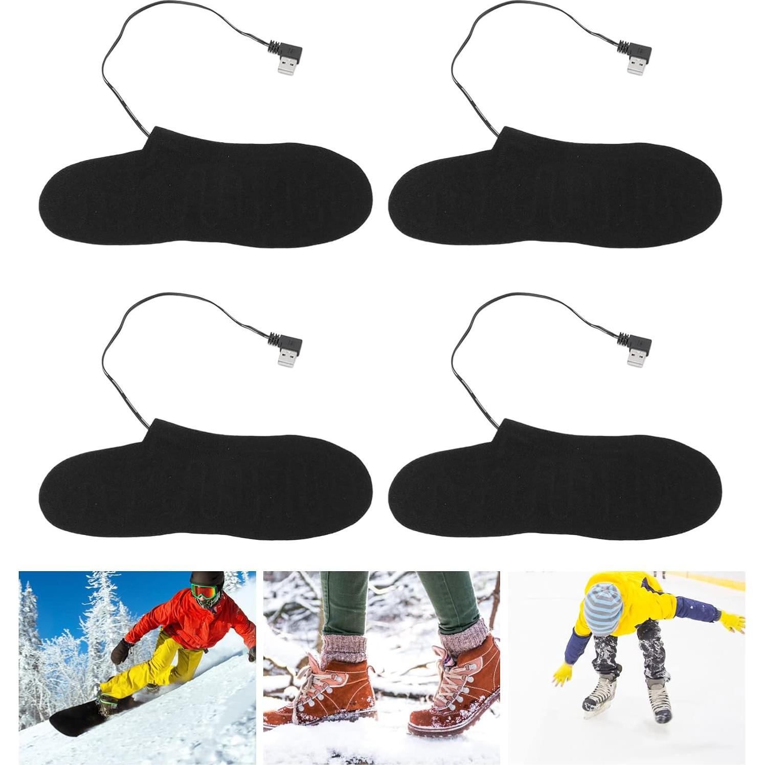 Heated Socks for Men Women, 4 Pcs Electric Heated Insoles Foot Warmers USB Rechargeable High Temperature for Winter Outdoor Activities