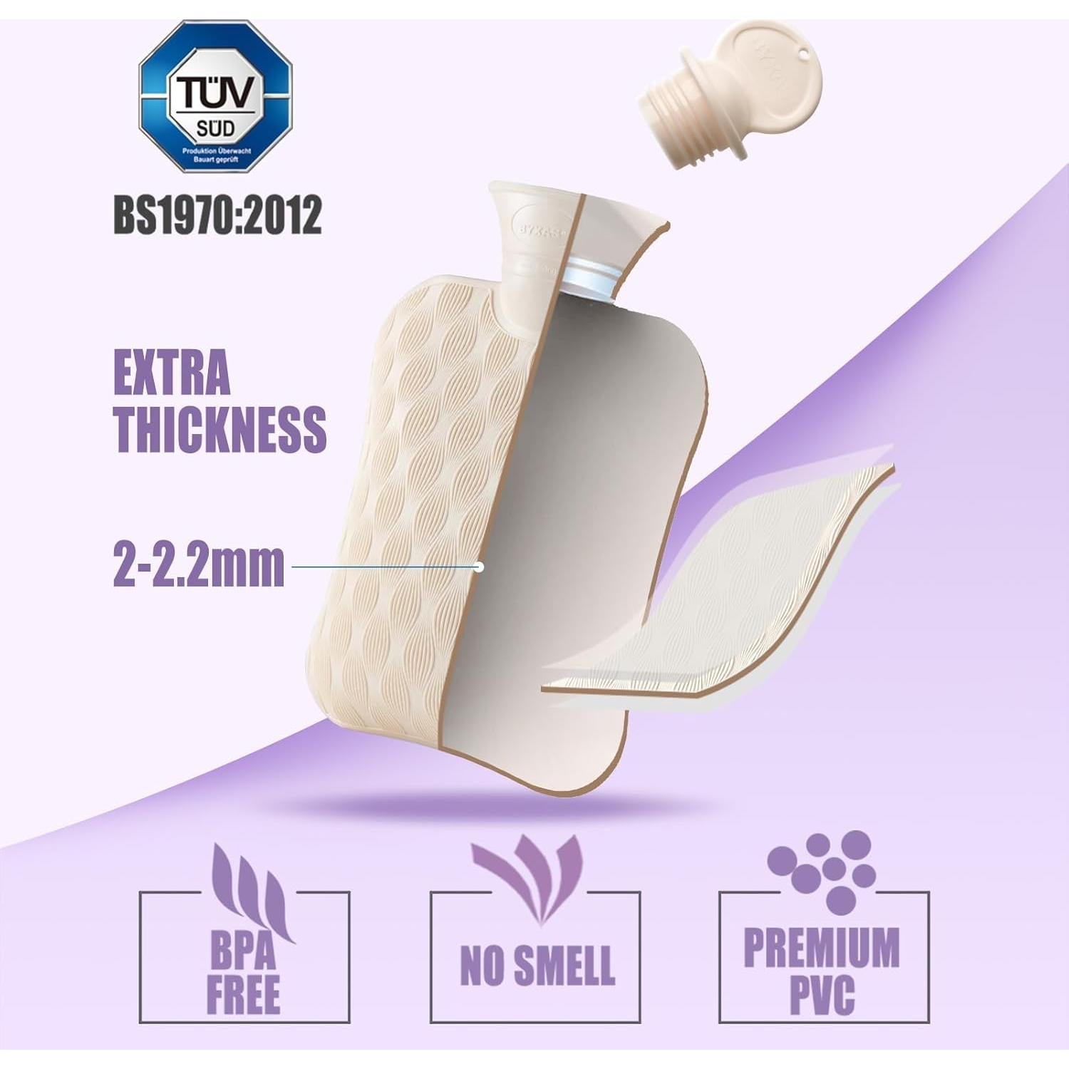 Bolsa de Agua Caliente 2L BYXAS con Funda Polar Blanca