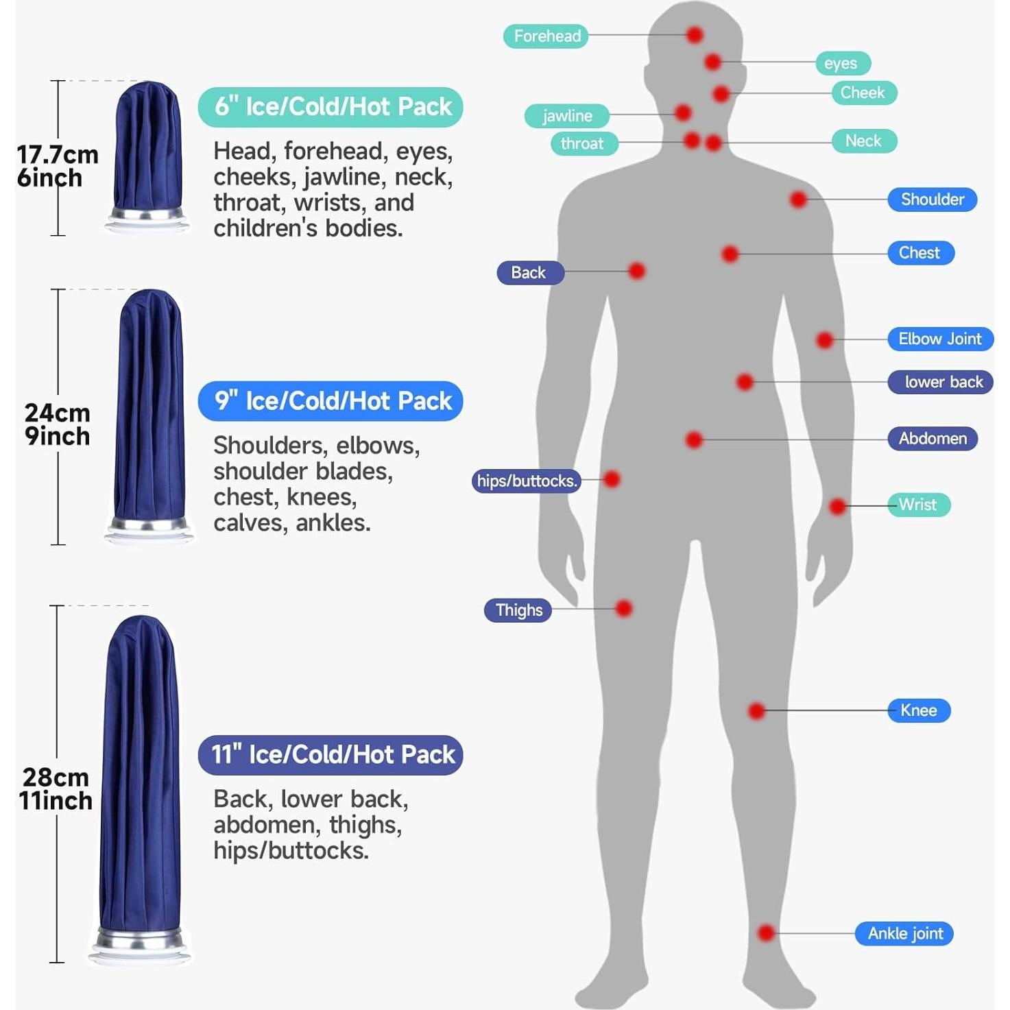 BICAREE Paquete de Hielo Reutilizable 3 Tamaños Terapia Fría y Caliente