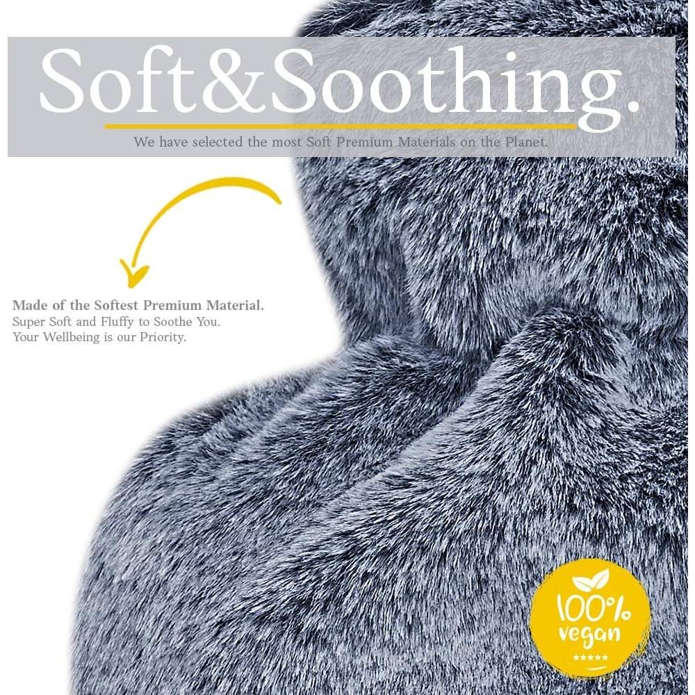 Botella de Agua Caliente Qomfor 1.8L con Funda Suave Gris