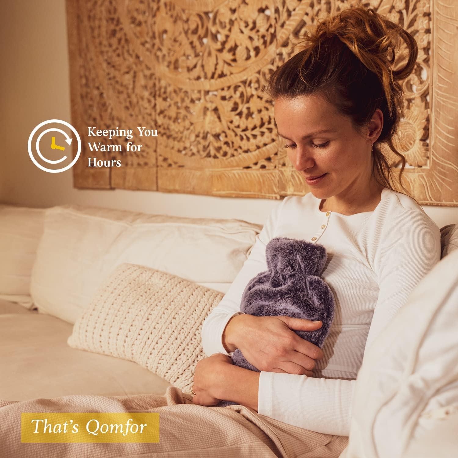 Botella de Agua Caliente Qomfor 1.8L con Funda Suave Gris