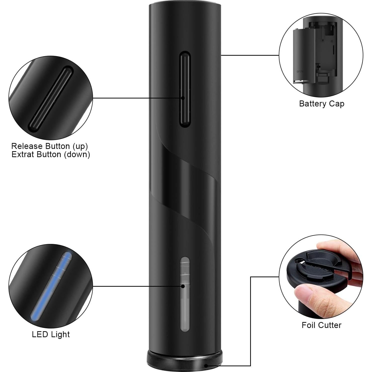 Abridor de Vino Eléctrico COKUNST Negro Automático 272g