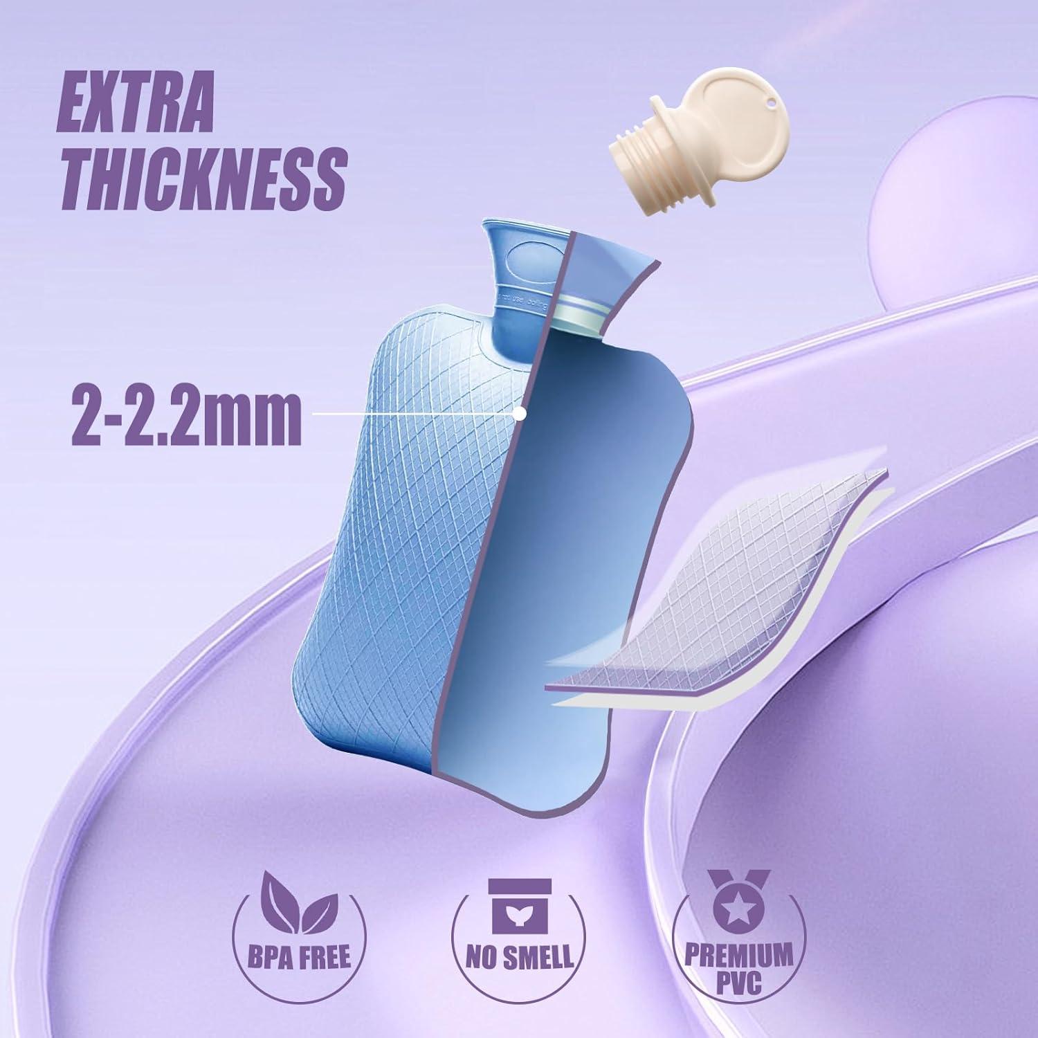 Botella de Agua Caliente FORICOM 2L con Funda Suave Azul