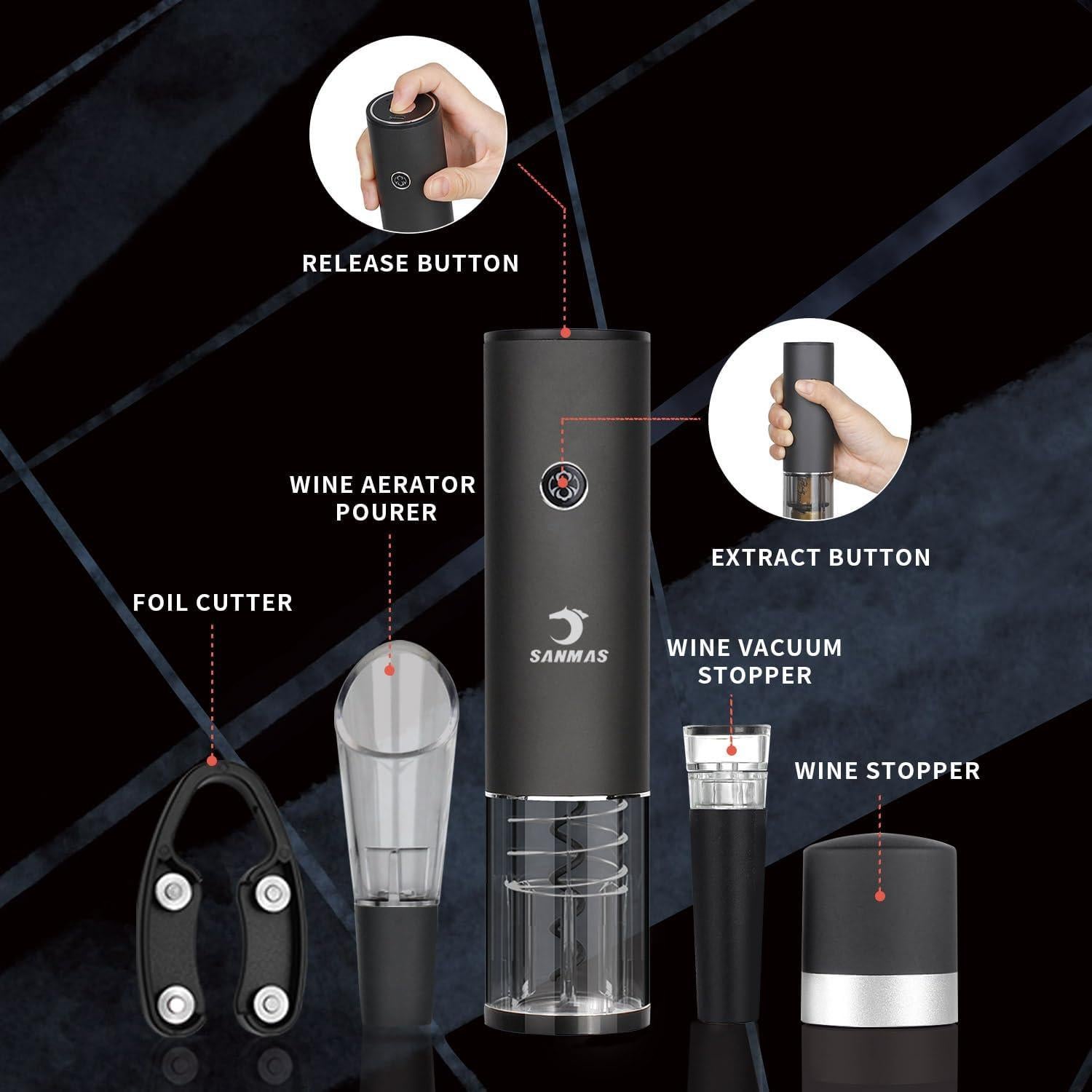 Abrebotellas Eléctrico SANMAS C010 Recargable con Cortador