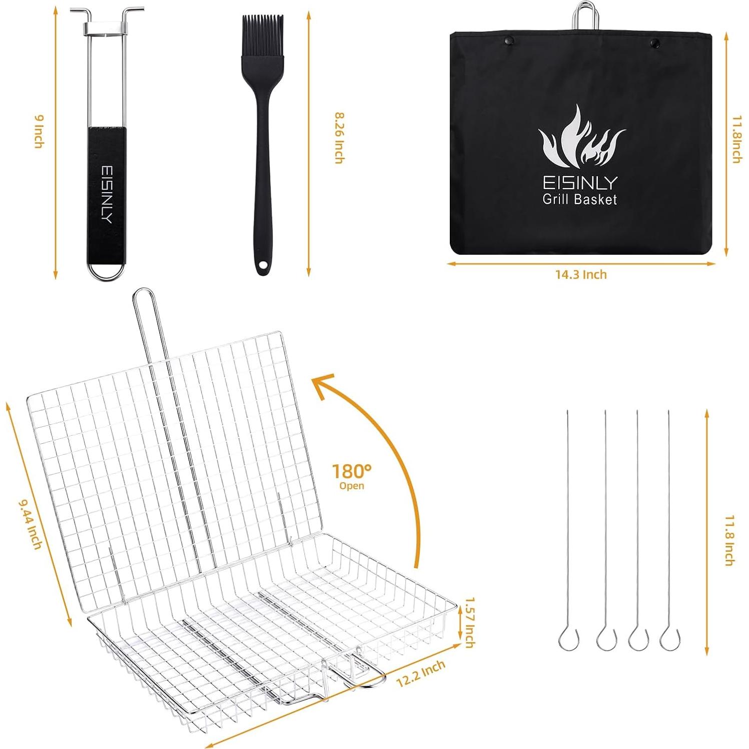 Cesta de Parrilla EISINLY Acero Inoxidable 30x15 cm con Mango