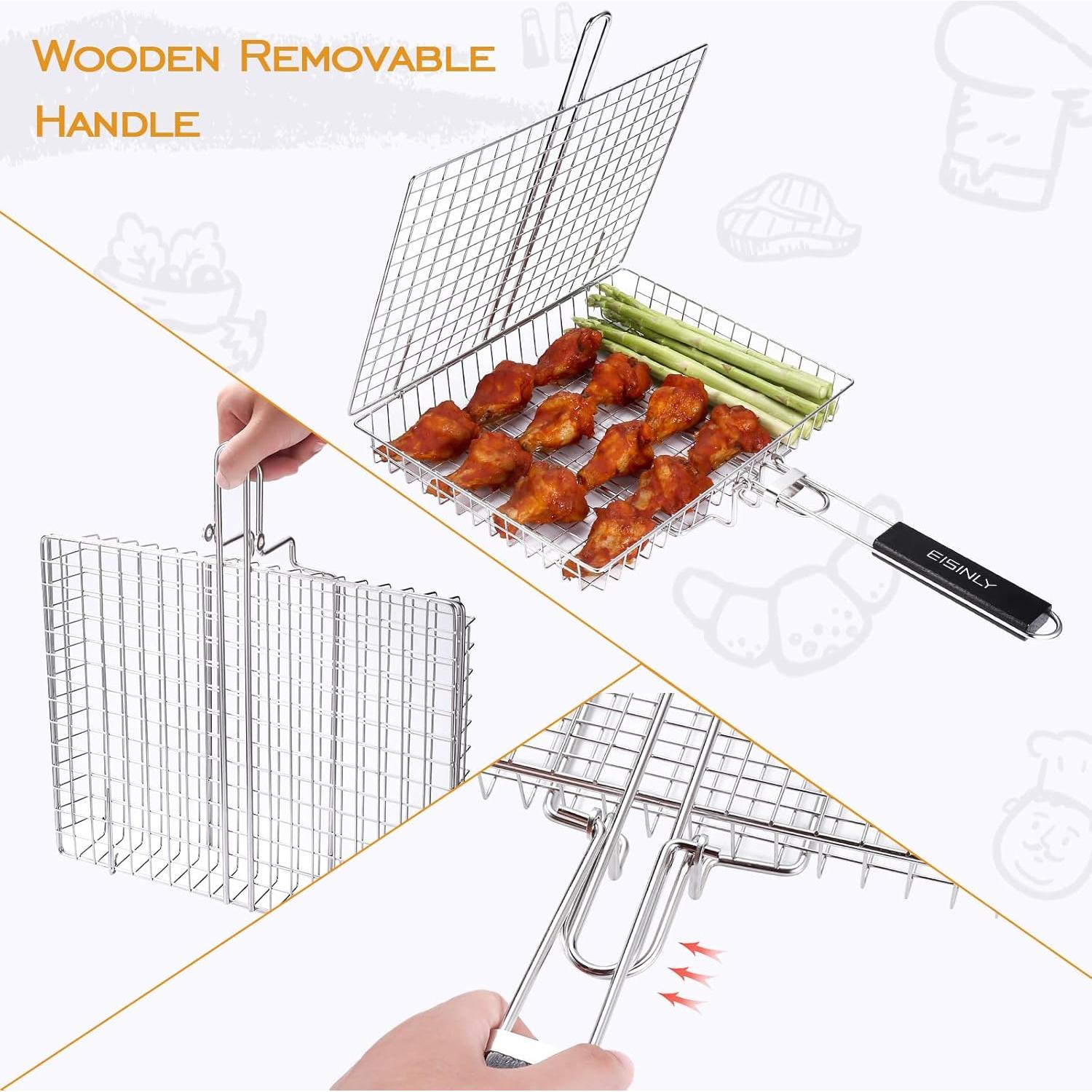 Cesta de Parrilla EISINLY Acero Inoxidable 30x15 cm con Mango