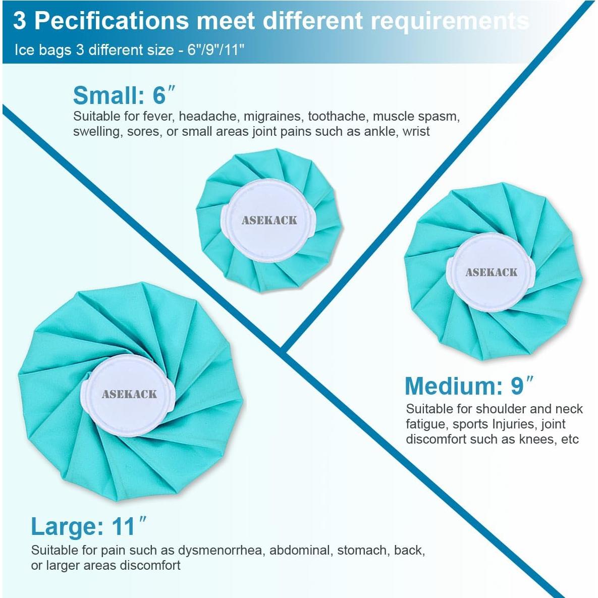 Bolsas de Hielo Reutilizables ASEKACK - 3 Tamaños con Correa