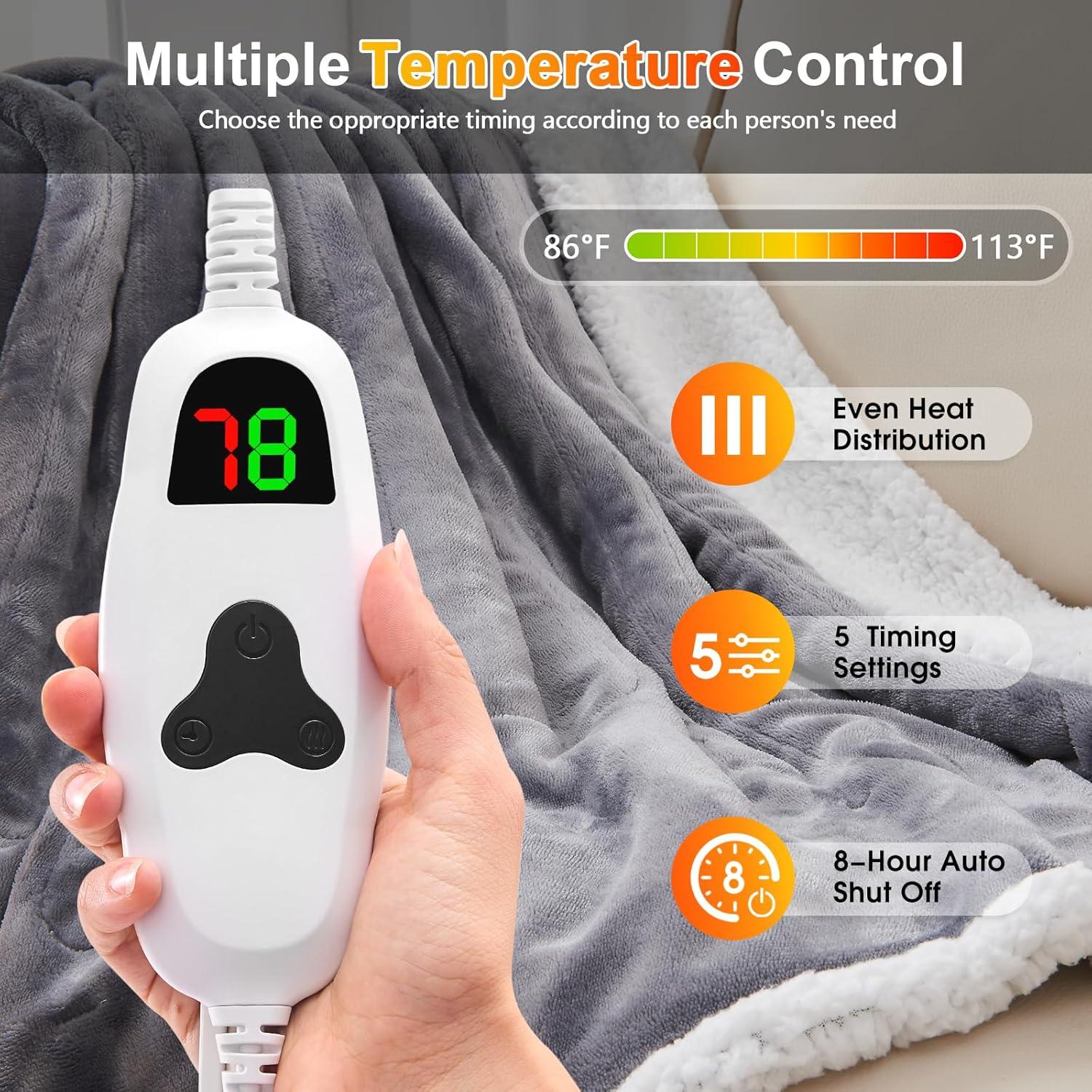 Manta Térmica Eléctrica Portátil Greenoak 127x152cm Gris