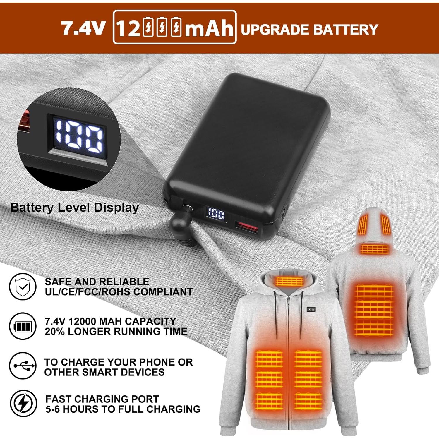 Sudadera Térmica con Capucha RPS-028 7.4V 12000mAh Gris