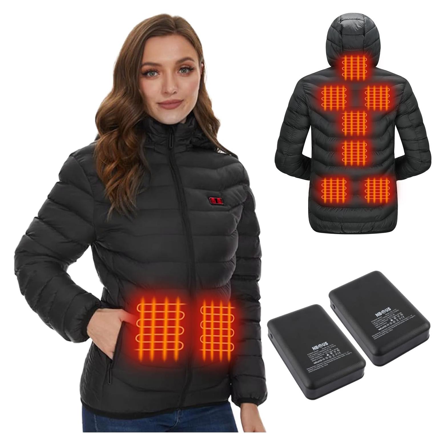 Abrigo Acolchado Térmico Mujer NBtoUS, 9 Zonas Calor, Negro