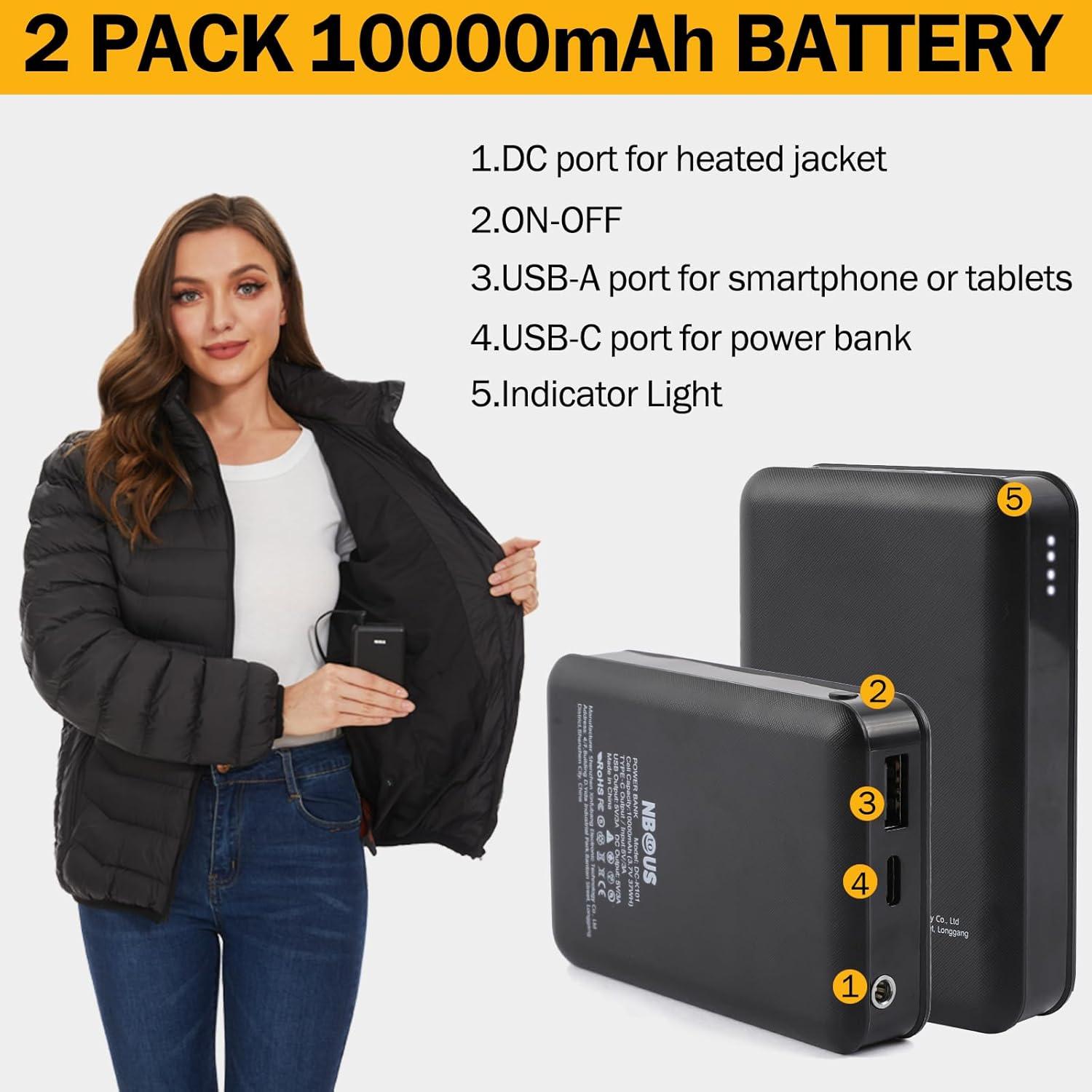 Abrigo Acolchado Térmico Mujer NBtoUS, 9 Zonas Calor, Negro