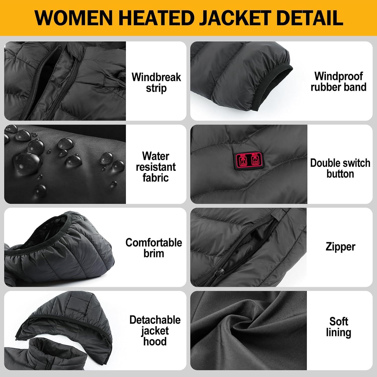 Abrigo Acolchado Térmico Mujer NBtoUS, 9 Zonas Calor, Negro