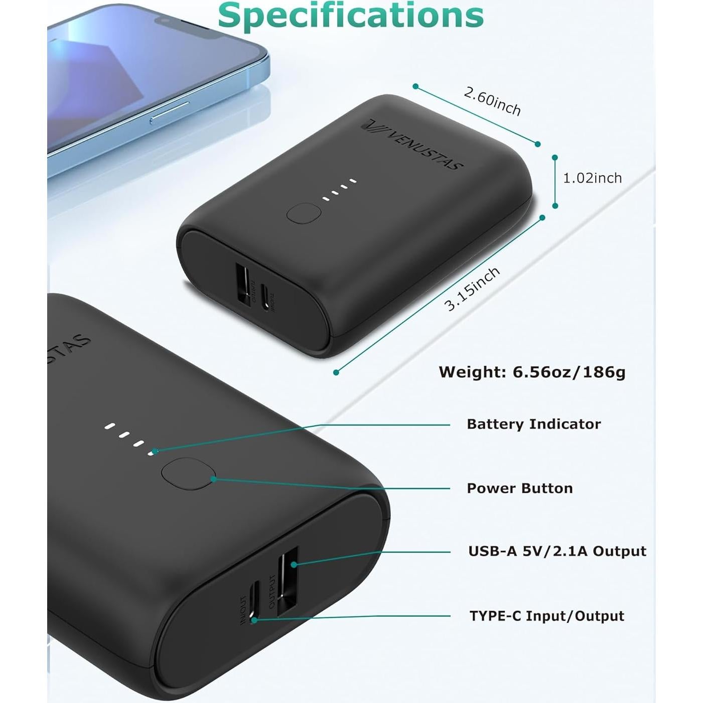 Batería Recargable Venustas 7.4V Ultra-Compacta 10000mAh