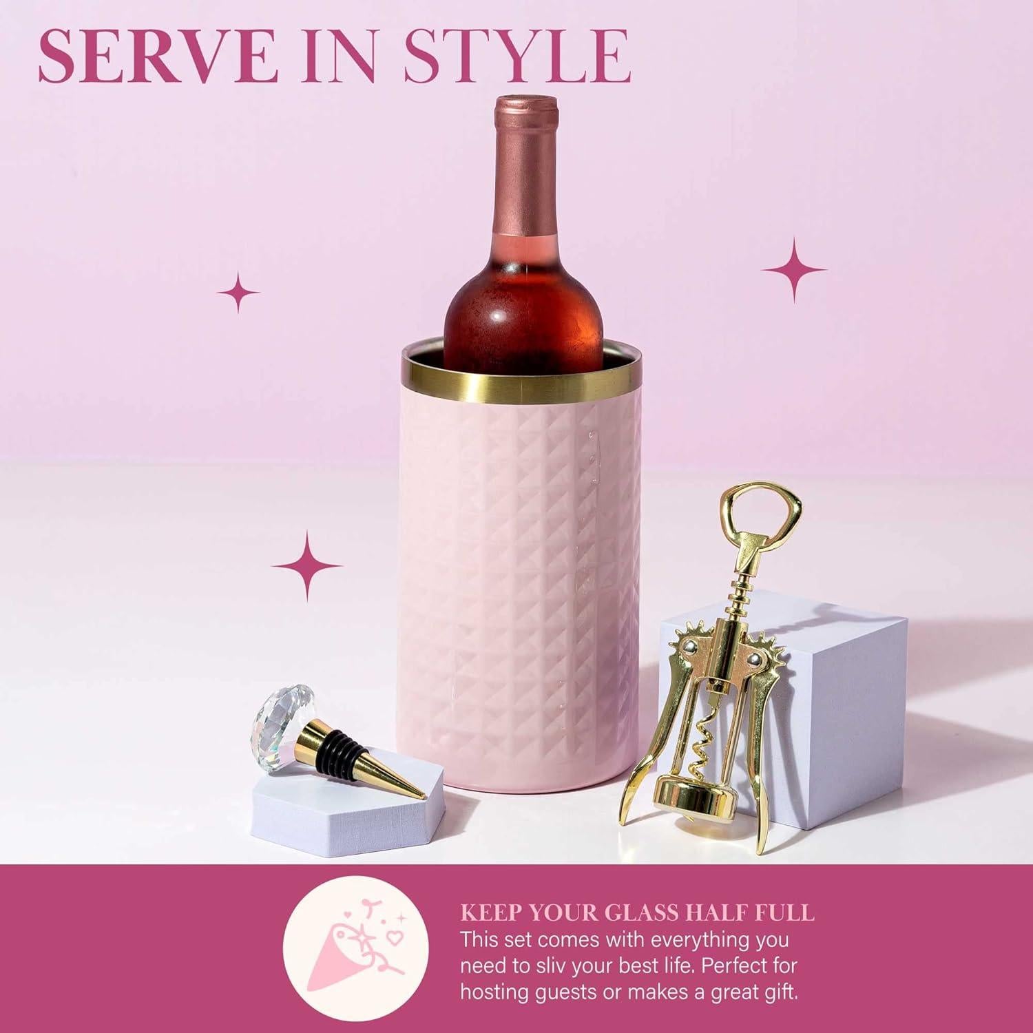 Set Enfriador de Vino Paris Hilton 3 Piezas Rosa