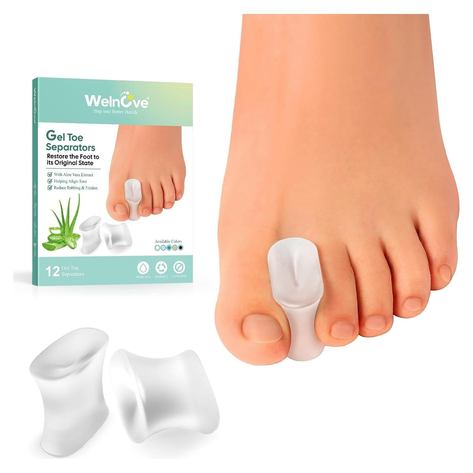 Separadores de Dedos de Gel Welnove 12-Pack - Alivio Juanetes