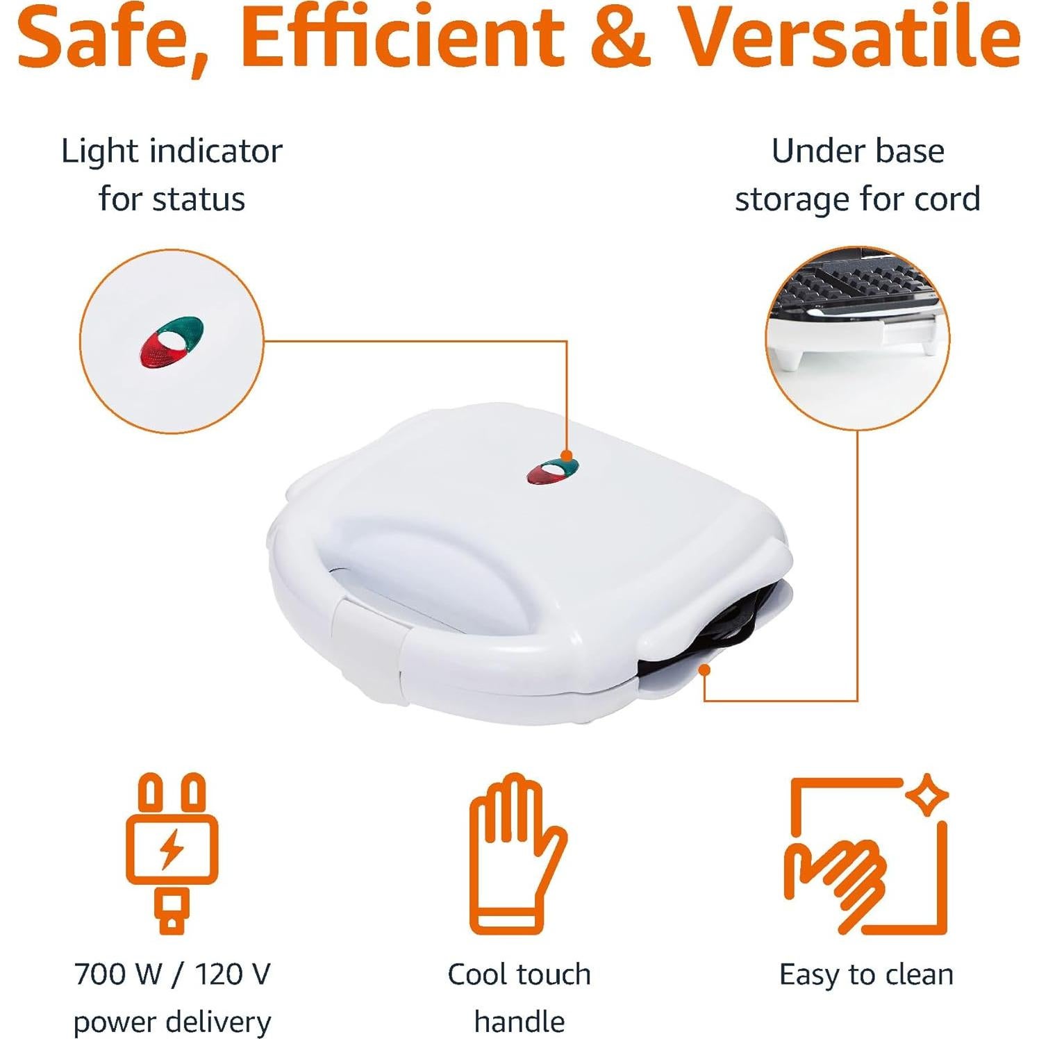 Máquina 3-en-1 Amazon Basics Waffle y Grill 700W Blanca