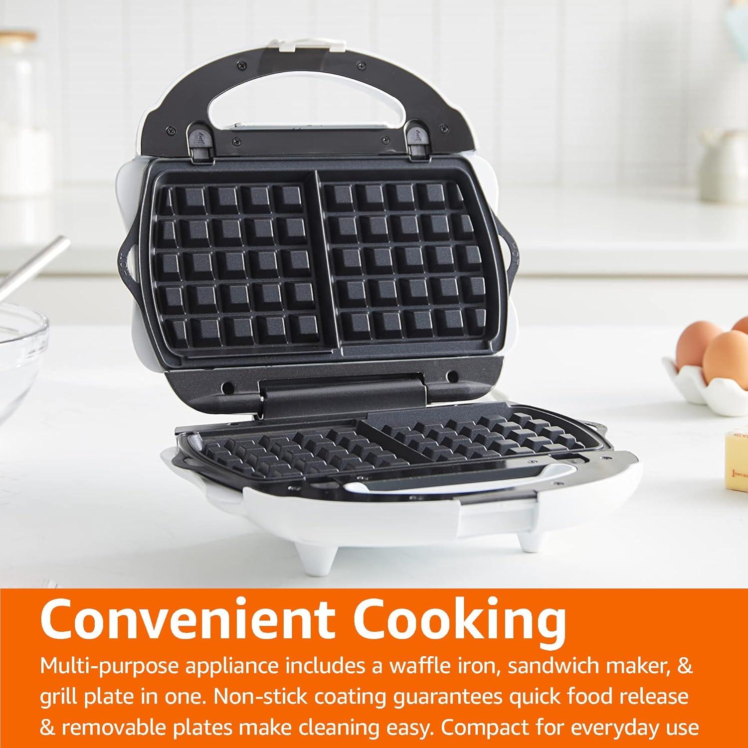 Máquina 3-en-1 Amazon Basics Waffle y Grill 700W Blanca