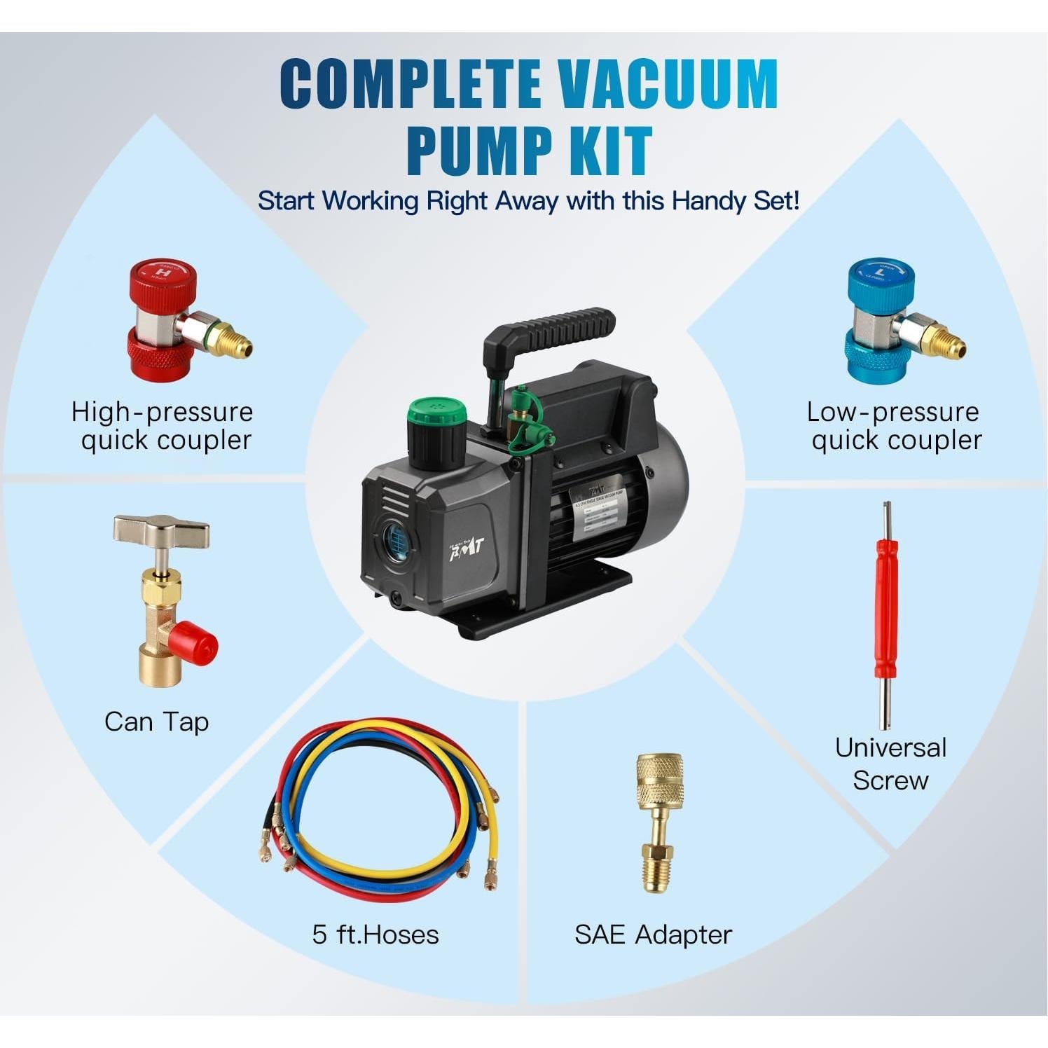 Bomba de Vacío PB Motor Tech 1/3HP 4.5CFM con Manómetro